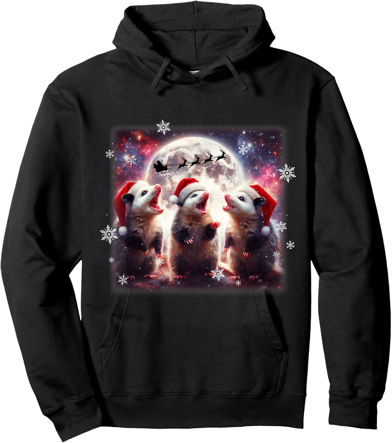 Howling Opossums Under the Moon Funny Weird Meme Christmas Hoodie - Hoodie | Black
