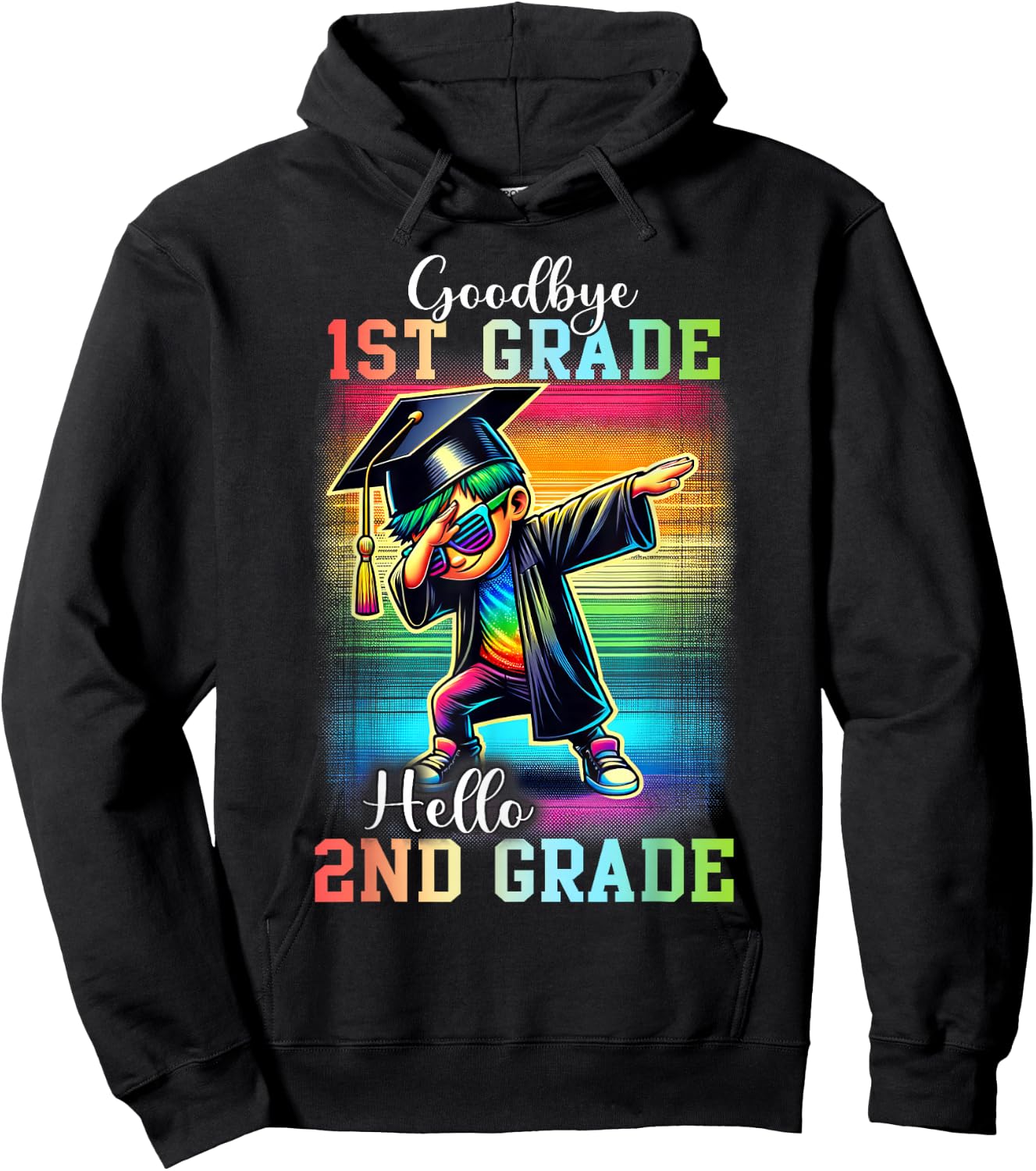 Goodbye 1st Grade Hello 2nd Grade Dabbing Boy Colorful Hoodie - Hoodie | Black