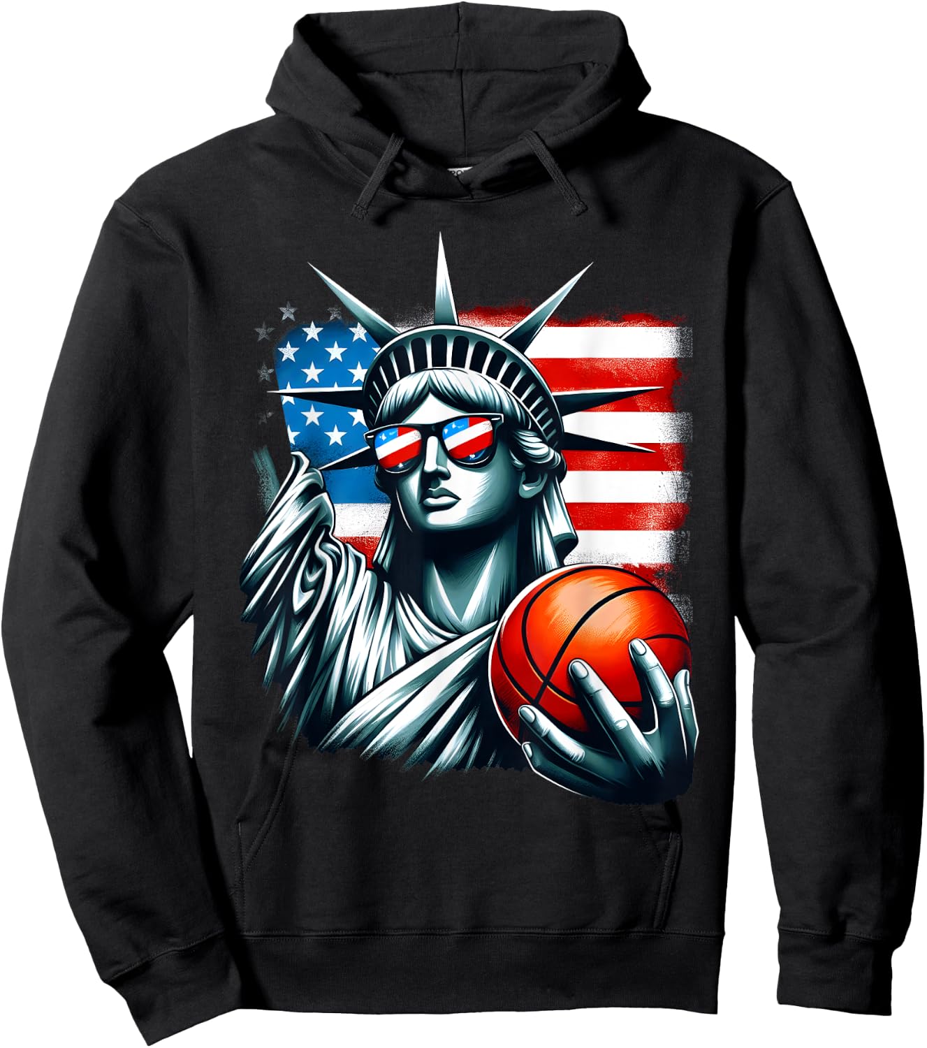 Independence Day 4th of July Statue of Liberty Basketball Kids Men Hoodie - Hoodie | Black