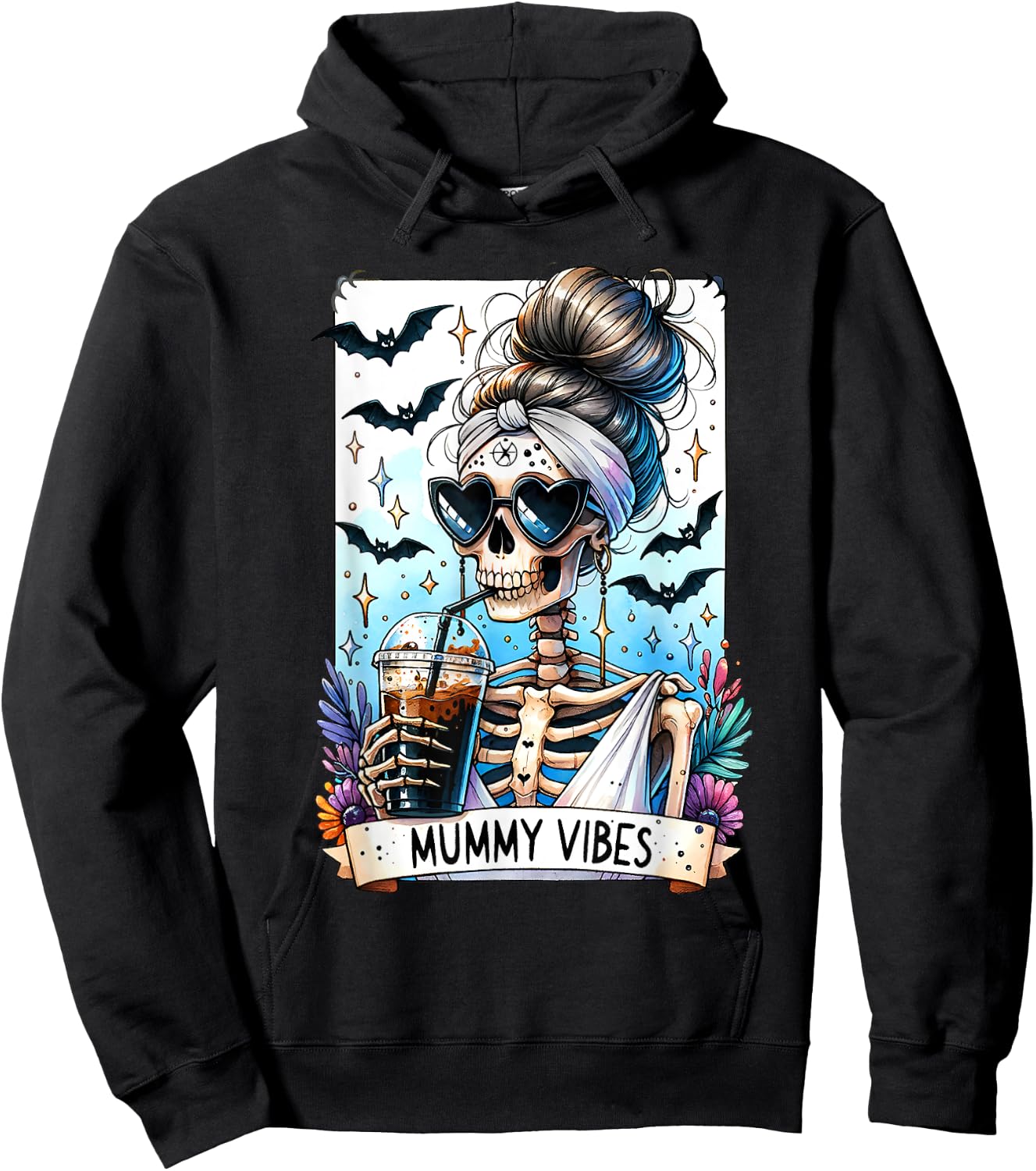 Tarot Card Mummy Vibes Spooky Season Skeleton Mom Halloween Hoodie - Hoodie | Black
