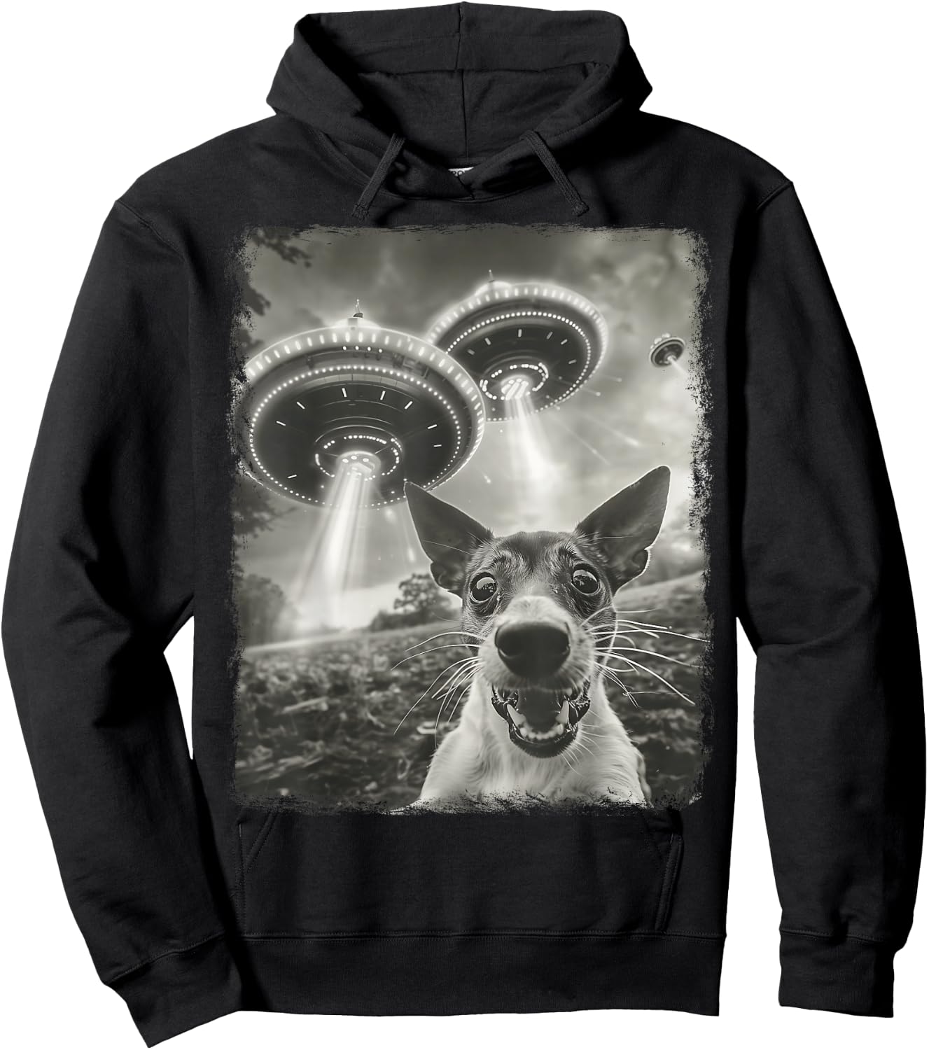 Rat Terrier Dog UFO Alien Extraterrestrial Selfie Hoodie - Hoodie | Black
