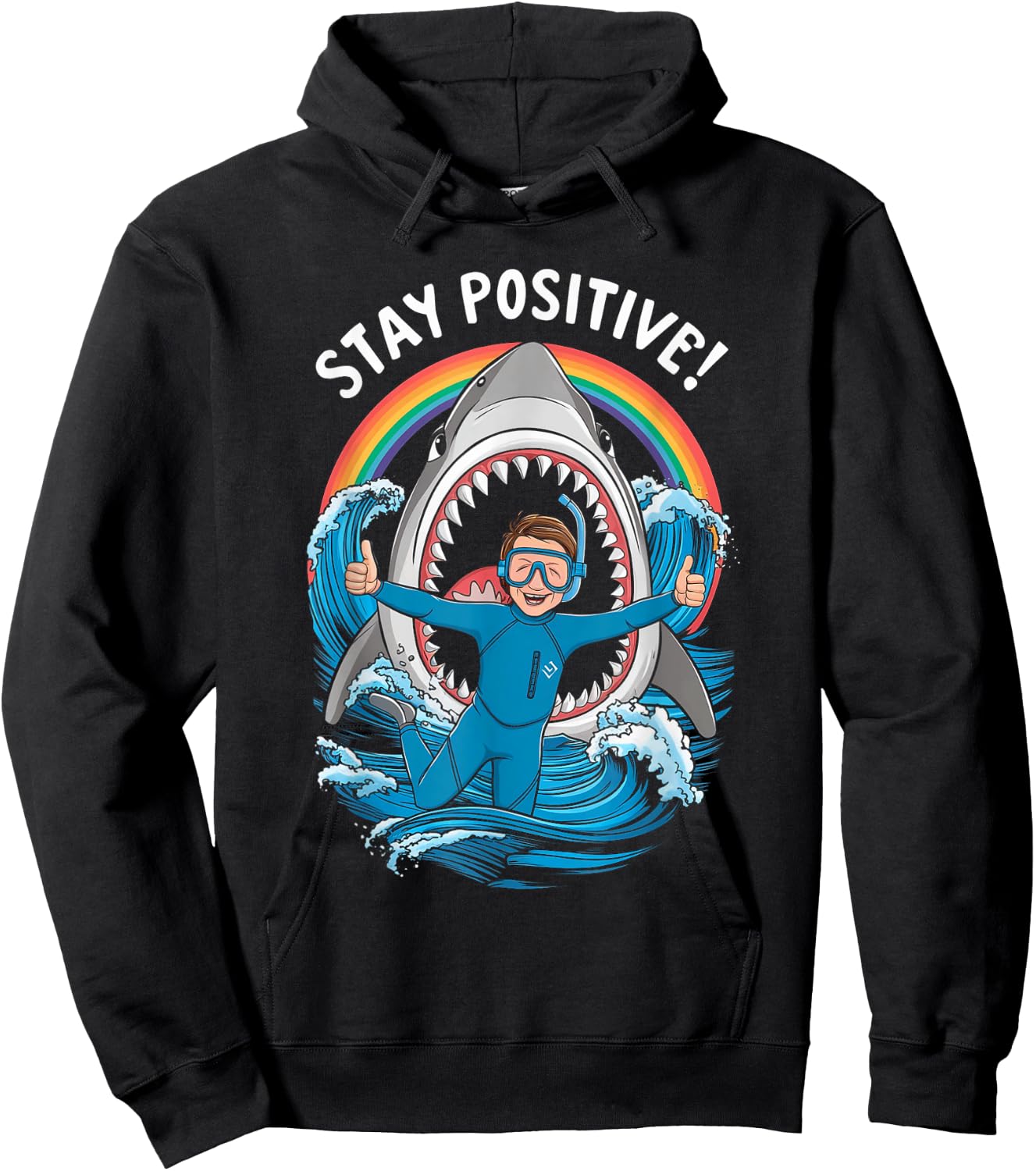 Stay Positive Wildlife Shark Lover Ocean Sea Swimmer Diver Hoodie - Hoodie | Black