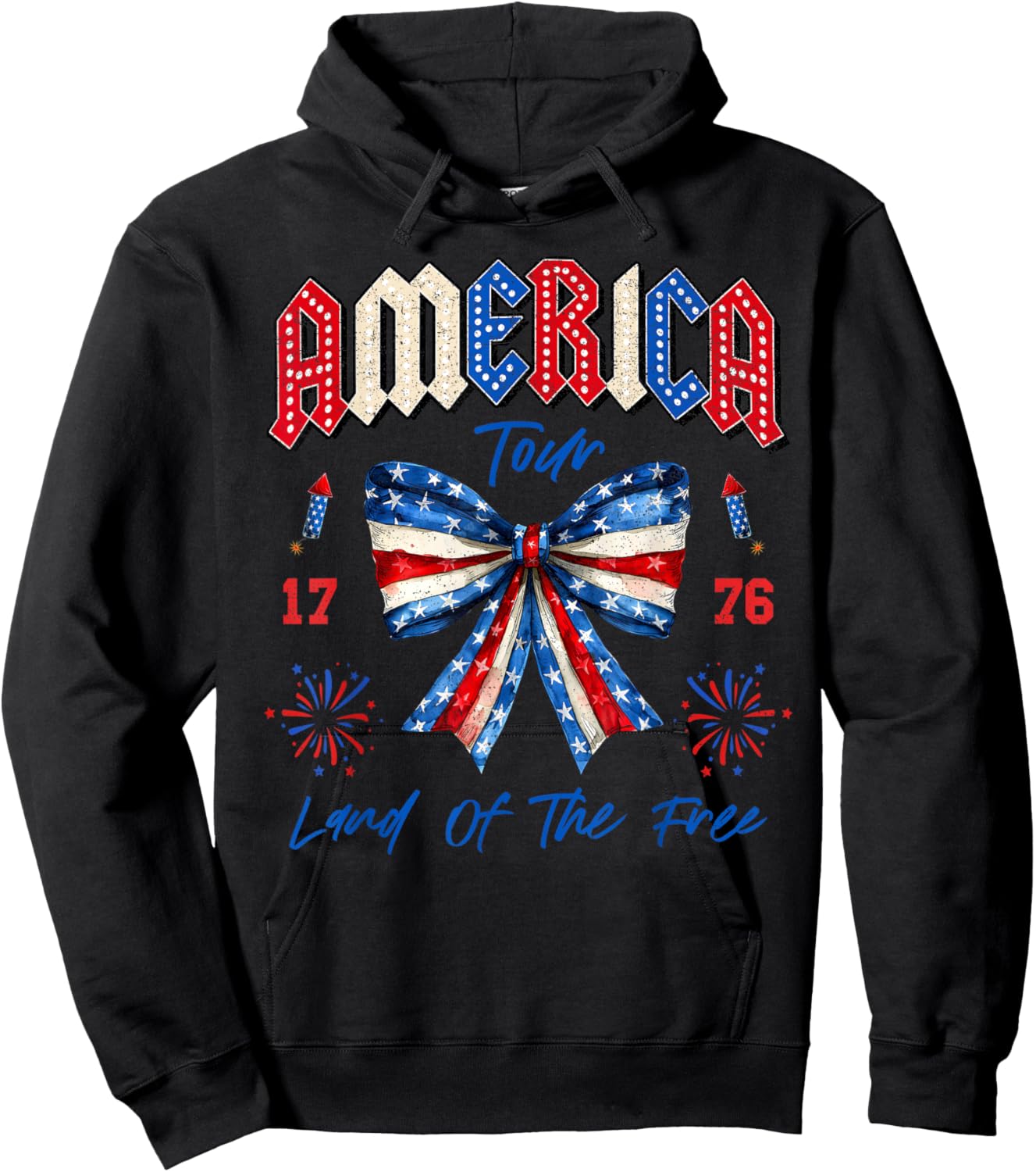America Tour 1776 Coquette Bow Freedom Patriotic 4th Of July Hoodie - Hoodie | Black