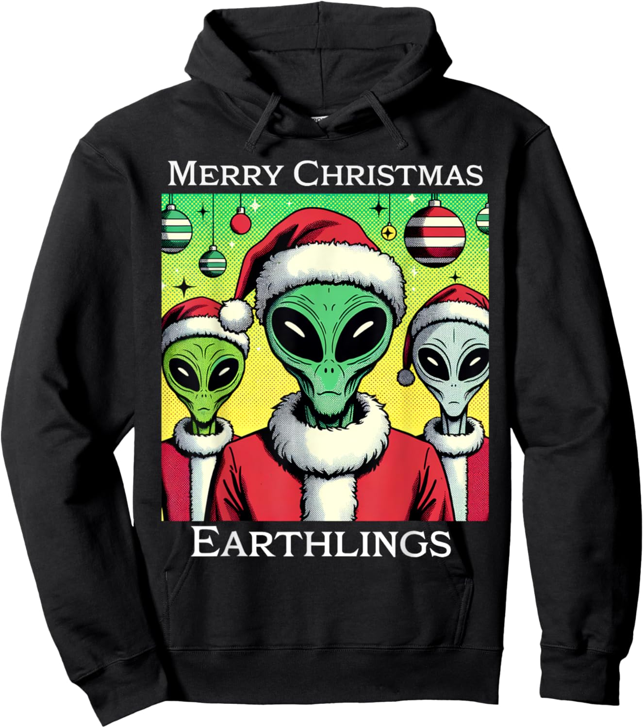 Funny Alien Santa Claus Merry Christmas Earthlings Holiday Hoodie - Hoodie | Black