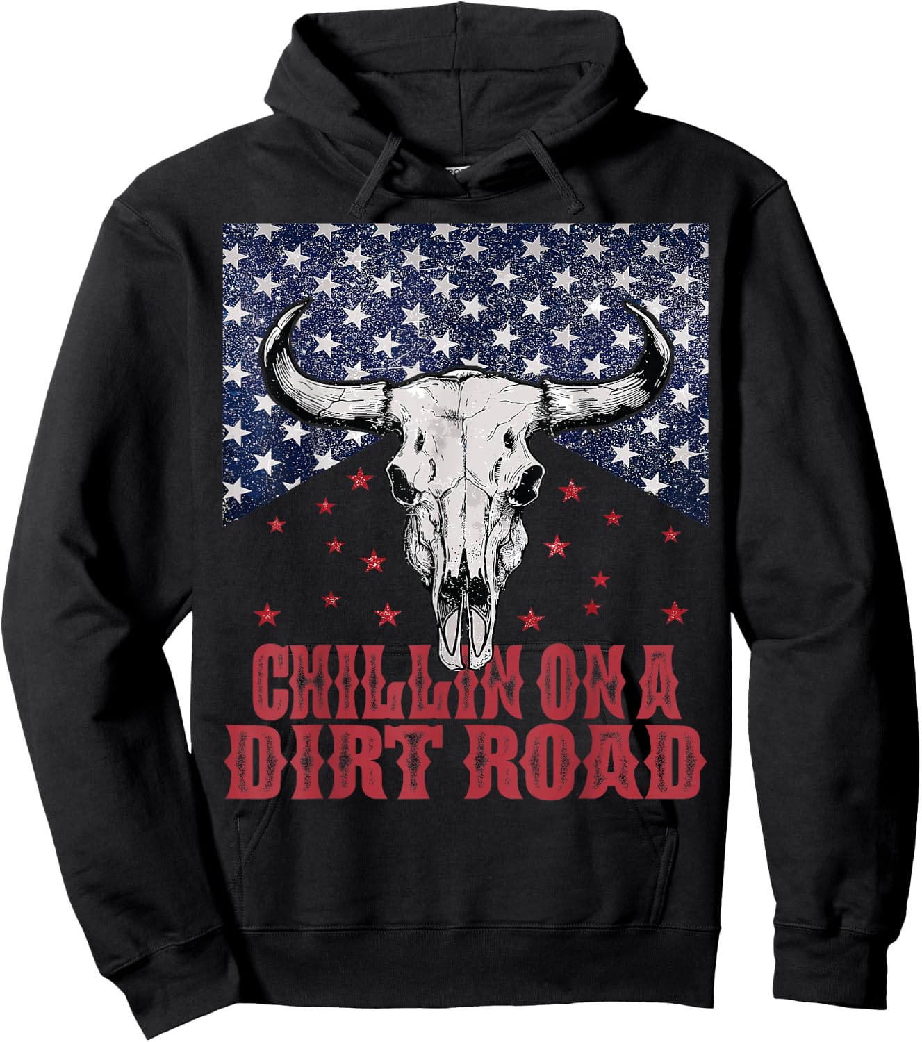 Chillin On A Dirt Road Country Music Western Vintage US Flag Hoodie - Hoodie | Black