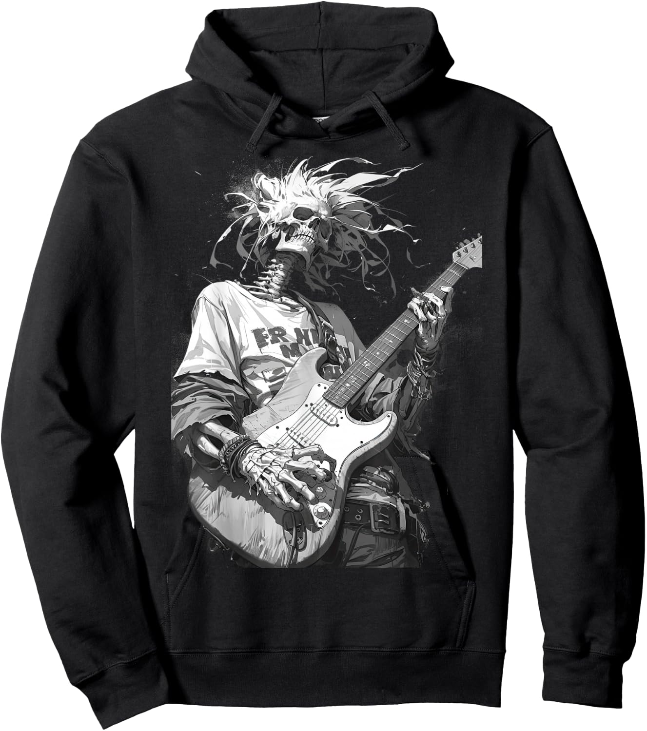 Skeleton playing guitar ,Rock Star Shredding Guitar Hoodie - Hoodie | Black