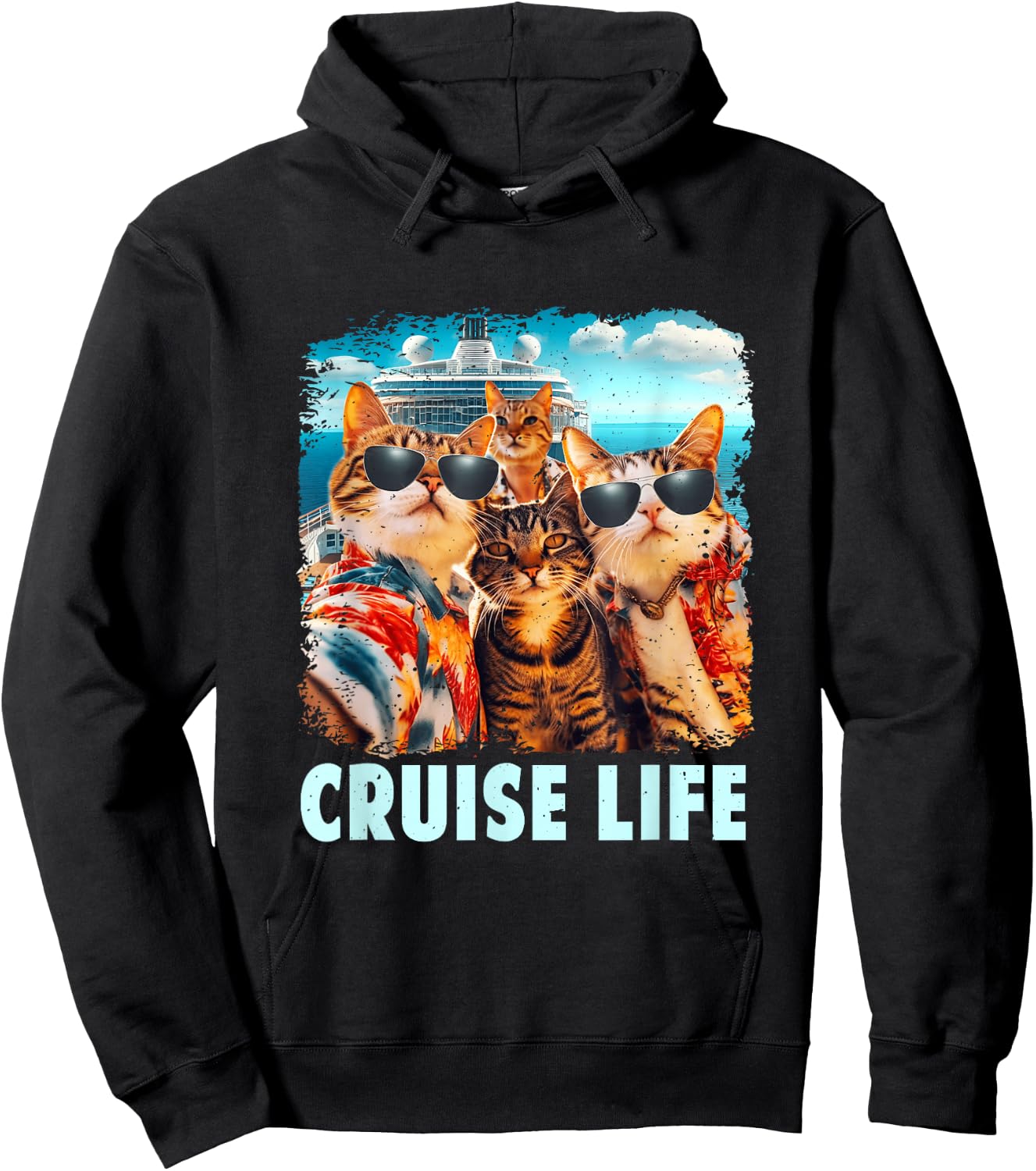 Selfie Cat Fun Cruise Buddies Ship Vacation Friends Family Hoodie - Hoodie | Black