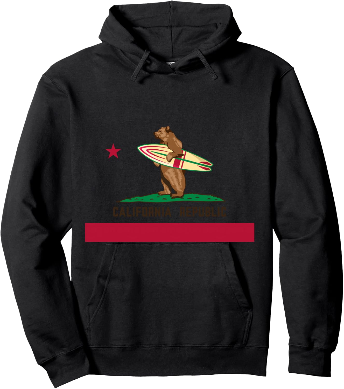 California Shirt, Republic Flag California Surfing Bear Hoodie - Hoodie | Black