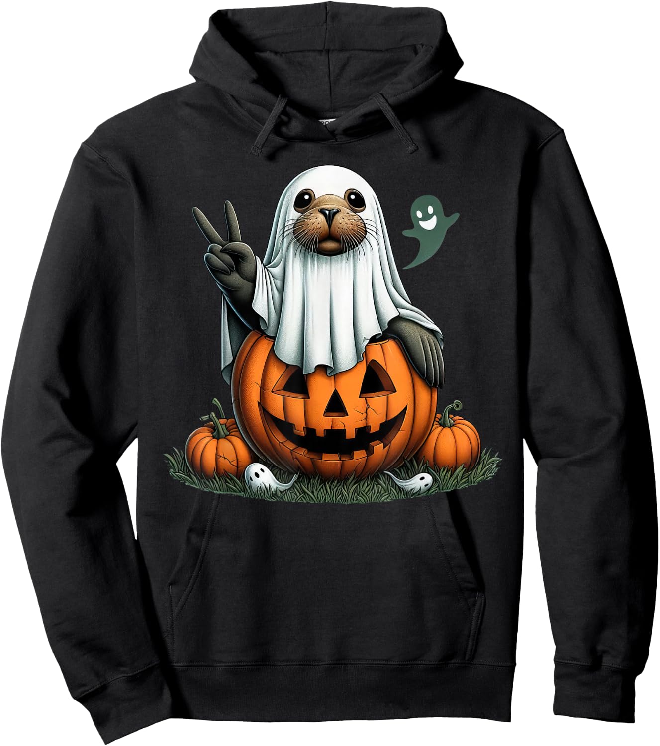 Funny Sea Lion Boo Halloween Ghost Kids Hoodie - Hoodie | Black
