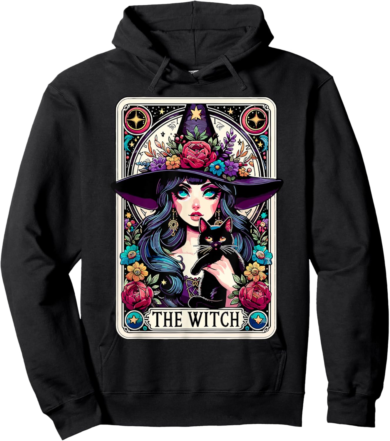 The Witch Tarot Card Halloween Gothic Witchy Vibes Black Cat Hoodie - Hoodie | Black