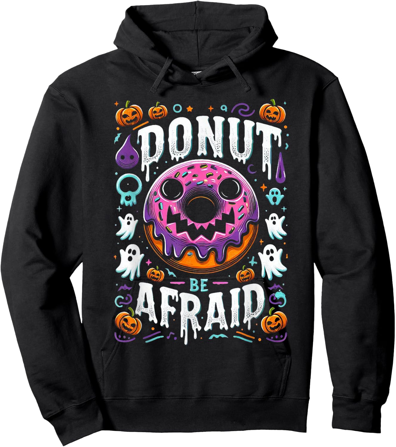 Funny Spooky Donut Treat Sweet Donut Be Afraid Halloween Pun Hoodie - Hoodie | Black