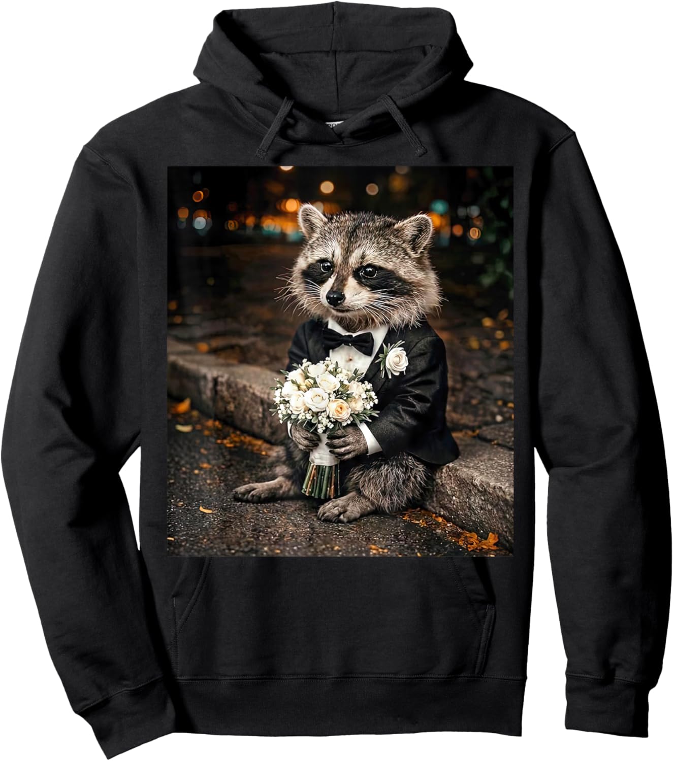 Feral Raccoon Groom Engaged Funny Wedding Party Selfie Meme Hoodie - Hoodie | Black