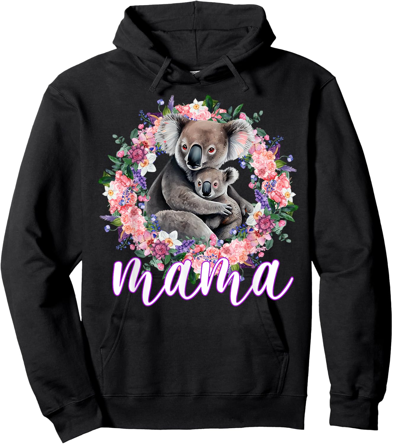 Flowers Mom & Cute Baby Koala - Animal Mama Mother's Day Hoodie - Hoodie | Black