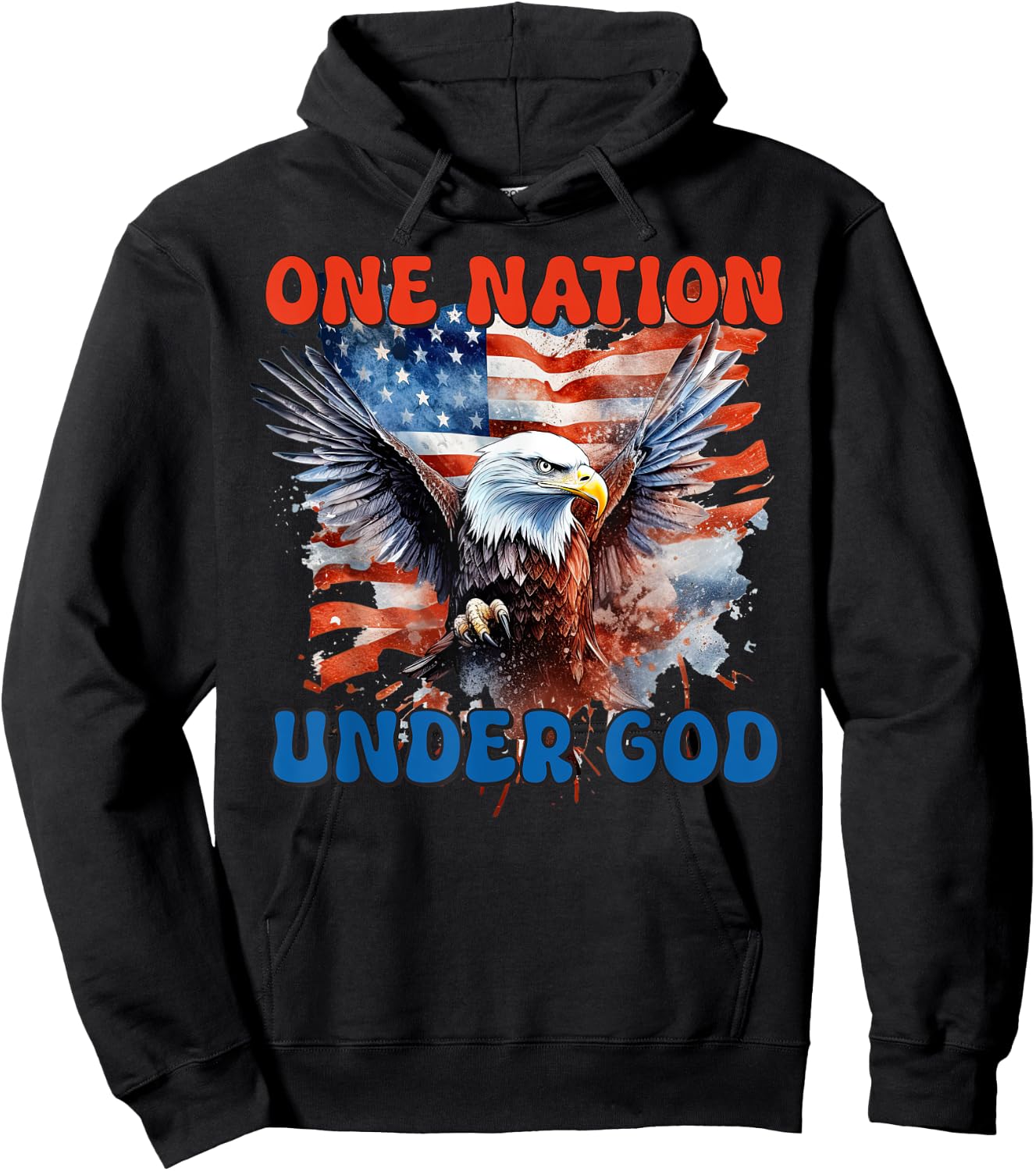ONE NATION UNDER GOD Flag 4th Of July Patriotic Christian Hoodie - Hoodie | Black
