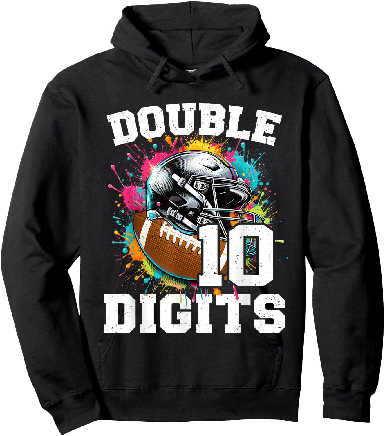 10th Birthday Boy Double Digits 10 Year Old Football Hoodie - Hoodie | Black