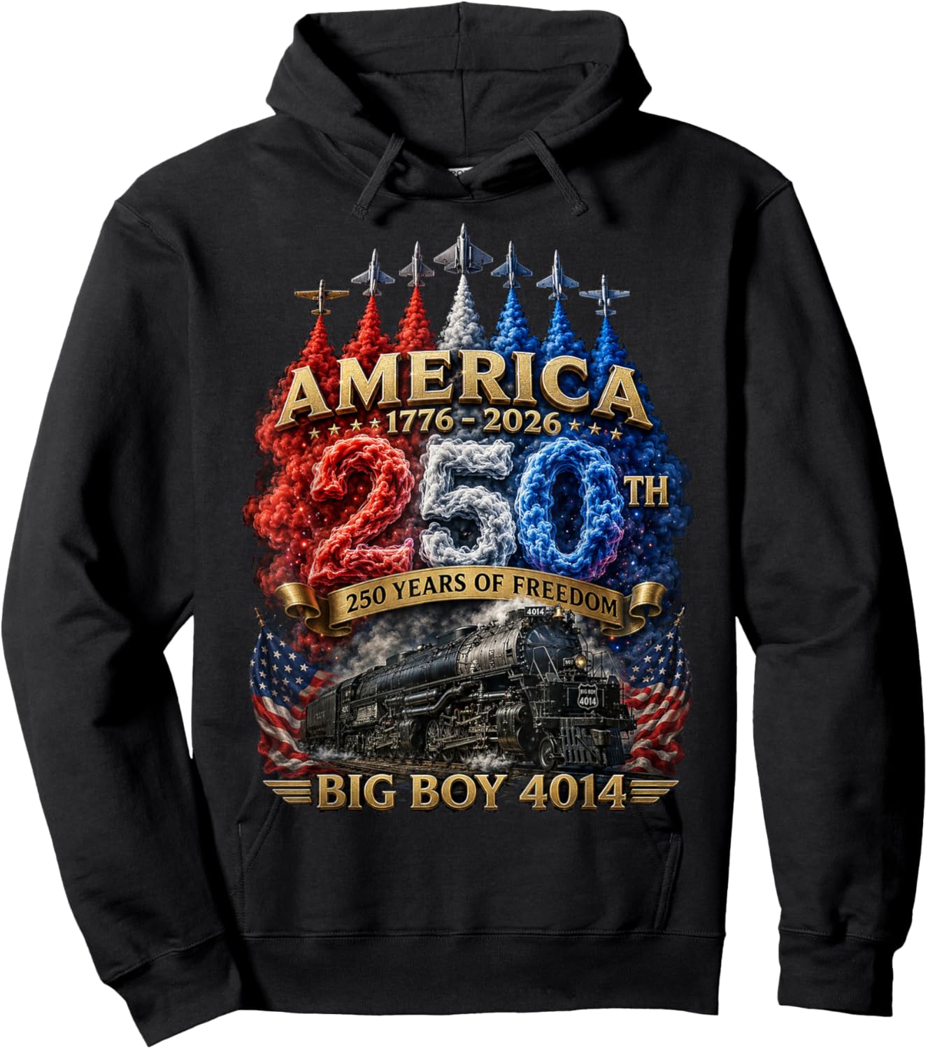 Big Boy 4014 Train USA 250th Anniversary Patriotic American Hoodie - Hoodie | Black