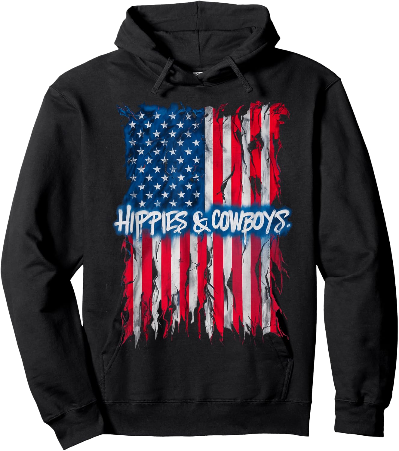 Raisin Hell With The Hippies And Cowboys American Flag Hoodie - Hoodie | Black