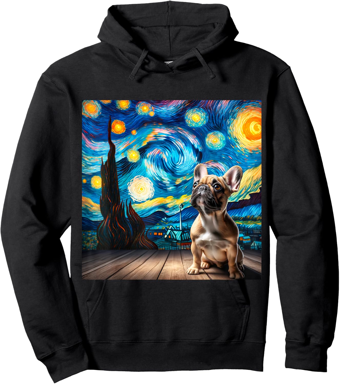 French Bulldog Starry Night Shirt Vincent Van Gogh Frenchie Women Kids Hoodie - Hoodie | Black