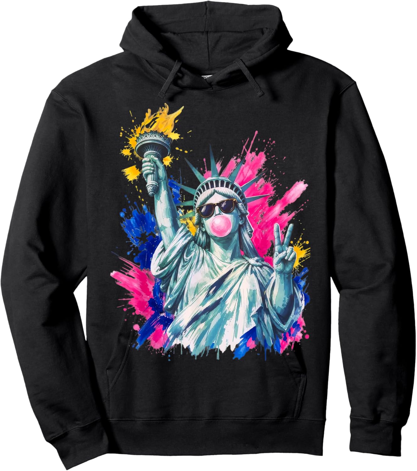 Preppy Statue of Liberty Blowing Bubble Gum 4th of July Hoodie - Hoodie | Black