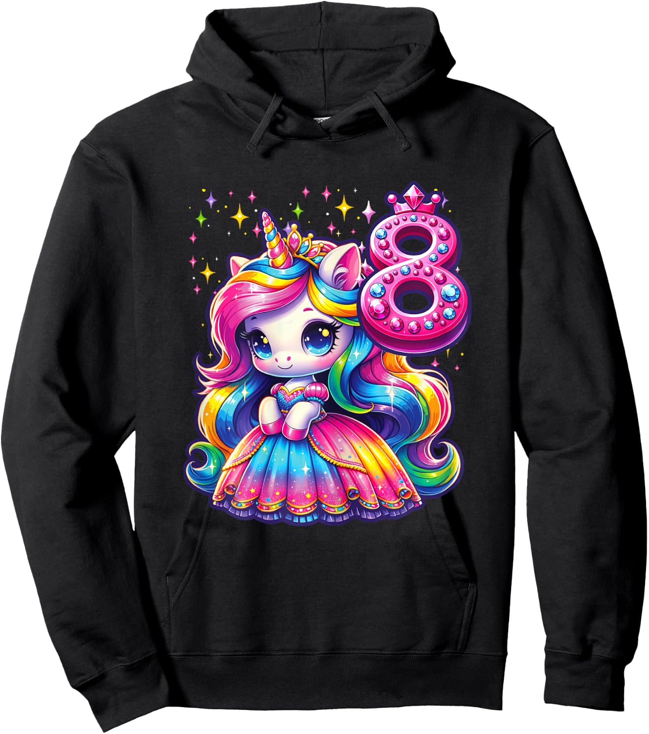 Unicorn Princess 8th Birthday 8 Year Old Party Girl Outfit Hoodie - Hoodie | Black