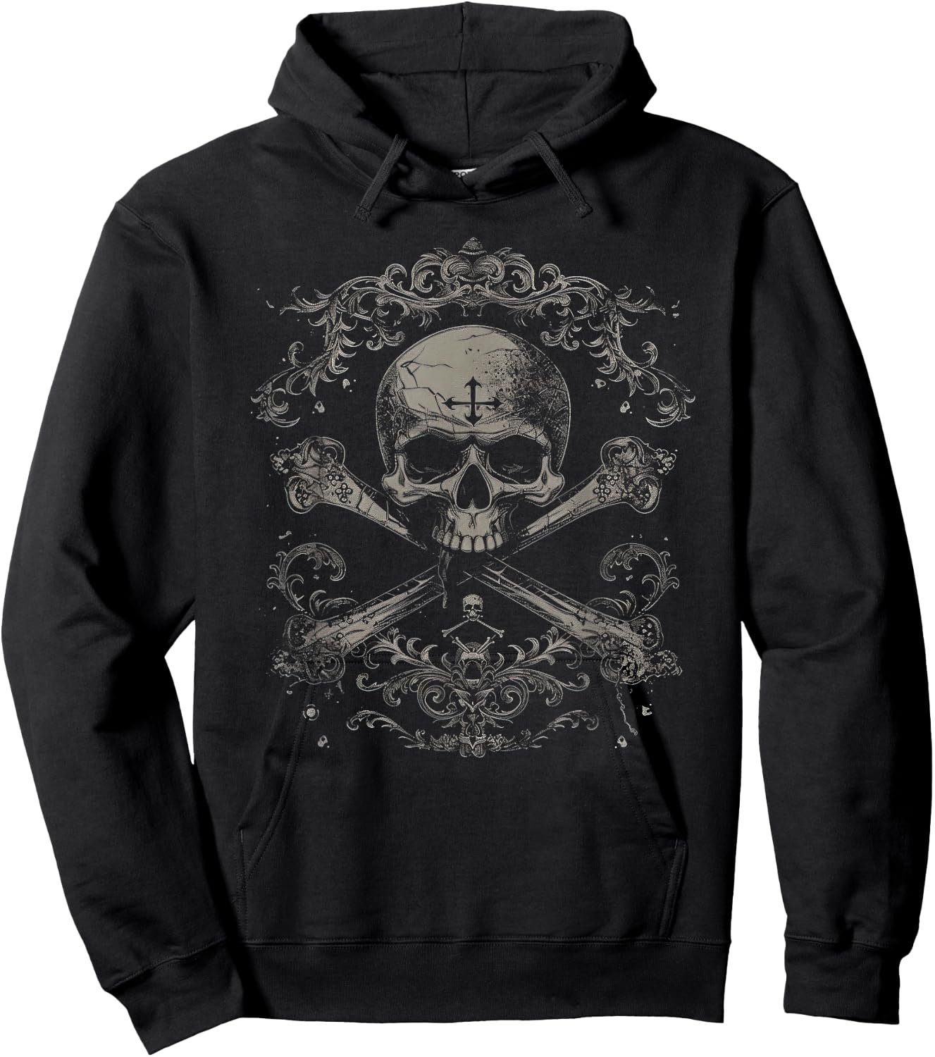Skull & Crossbones, Pirate Vintage Hoodie - Hoodie | Black