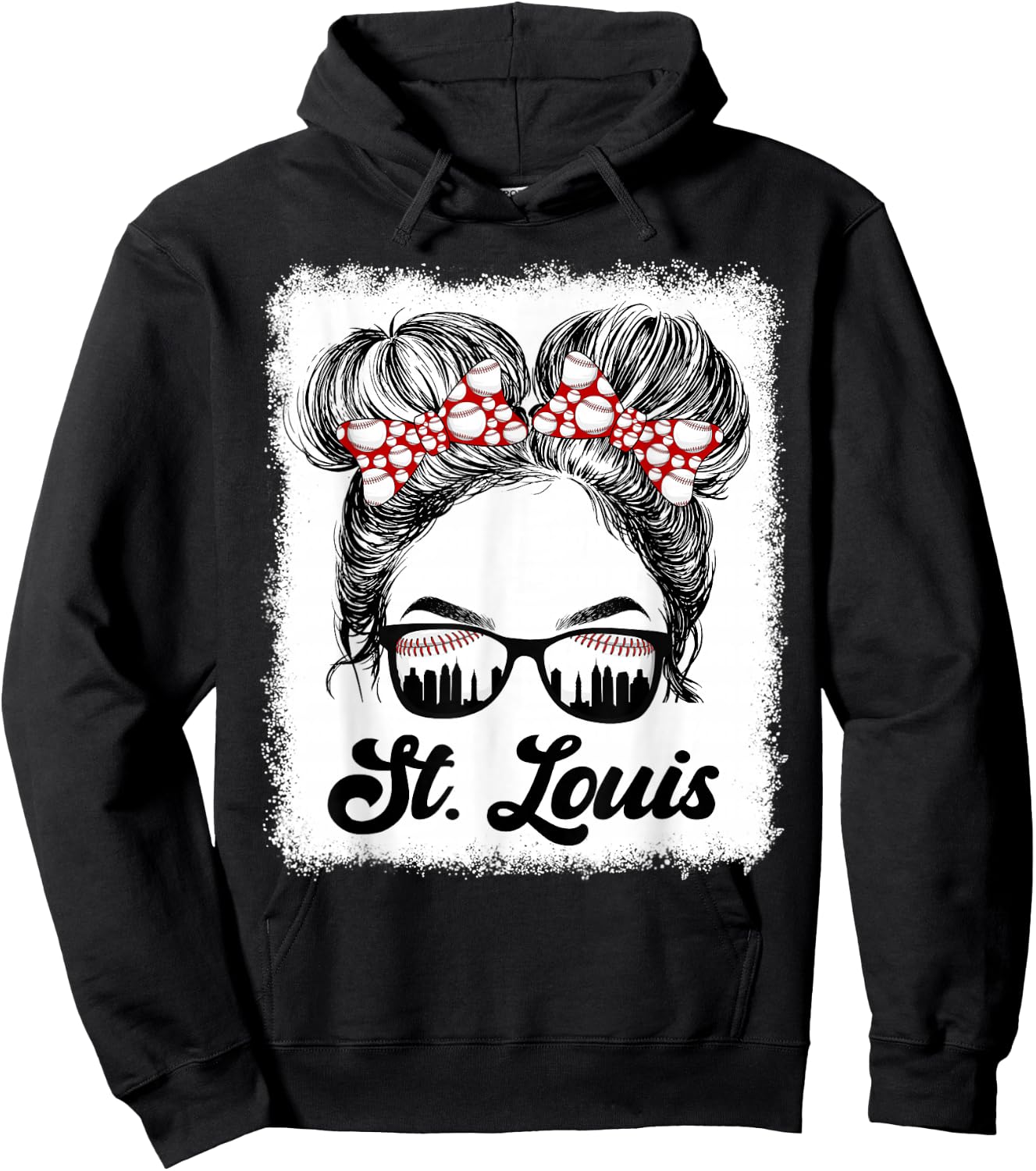 St. Louis Retro Baseball Love Messy Bun Girl Met At Game Day Hoodie - Hoodie | Black
