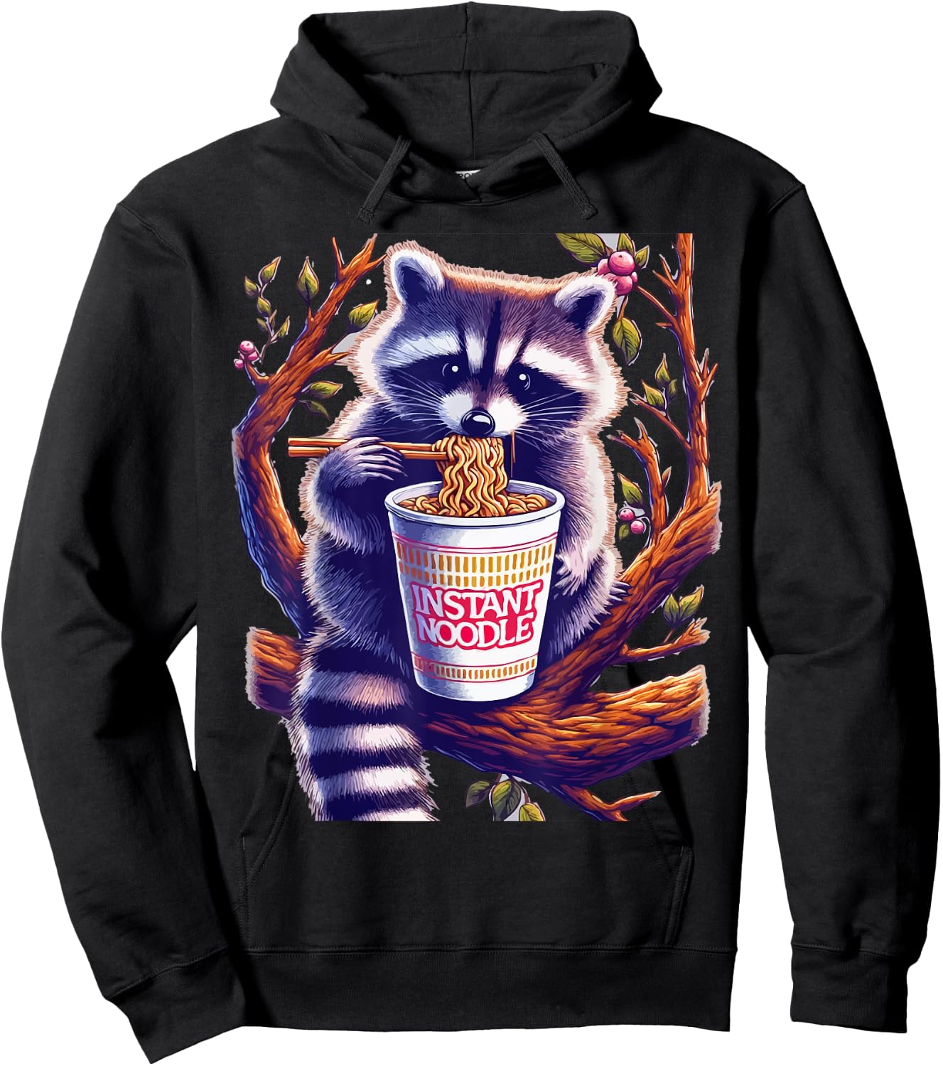 Raccoon Eating Instant Noodle Cup Hoodie - Hoodie | Black