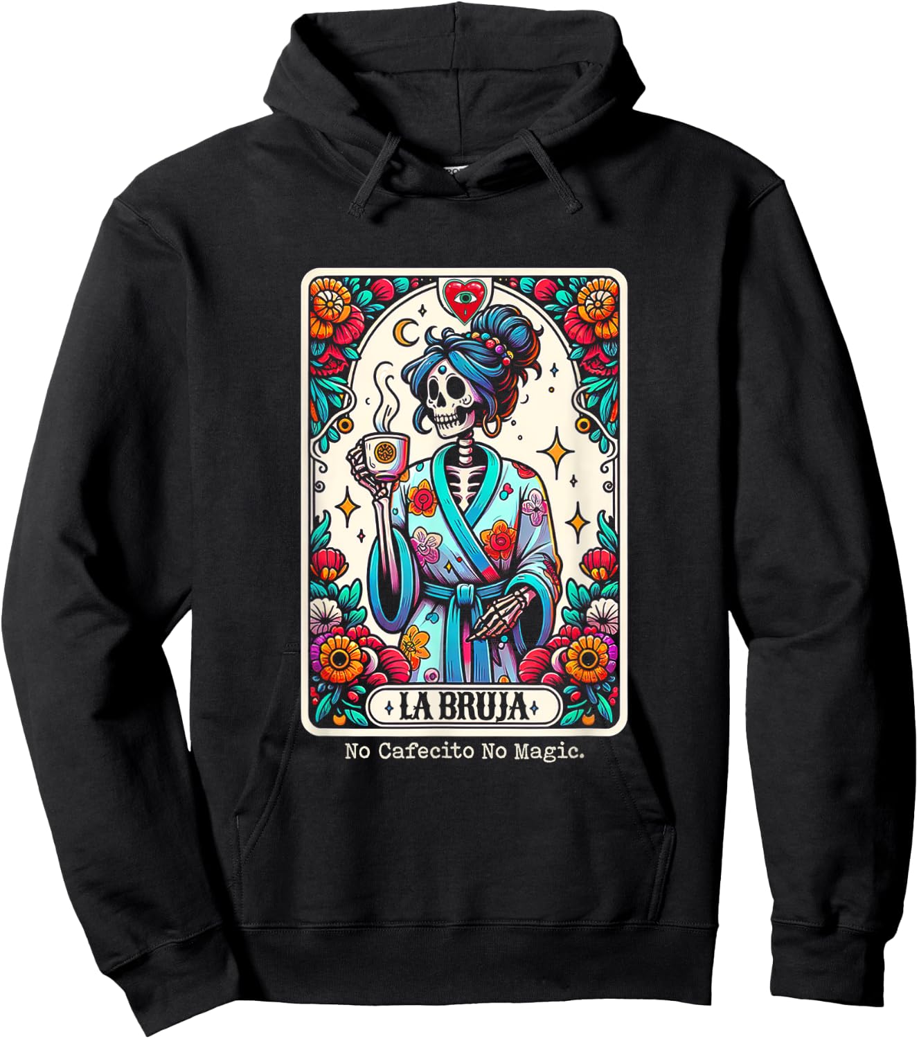 La Bruja No Cafecito No Magic Skeleton Tarot Hoodie - Hoodie | Black