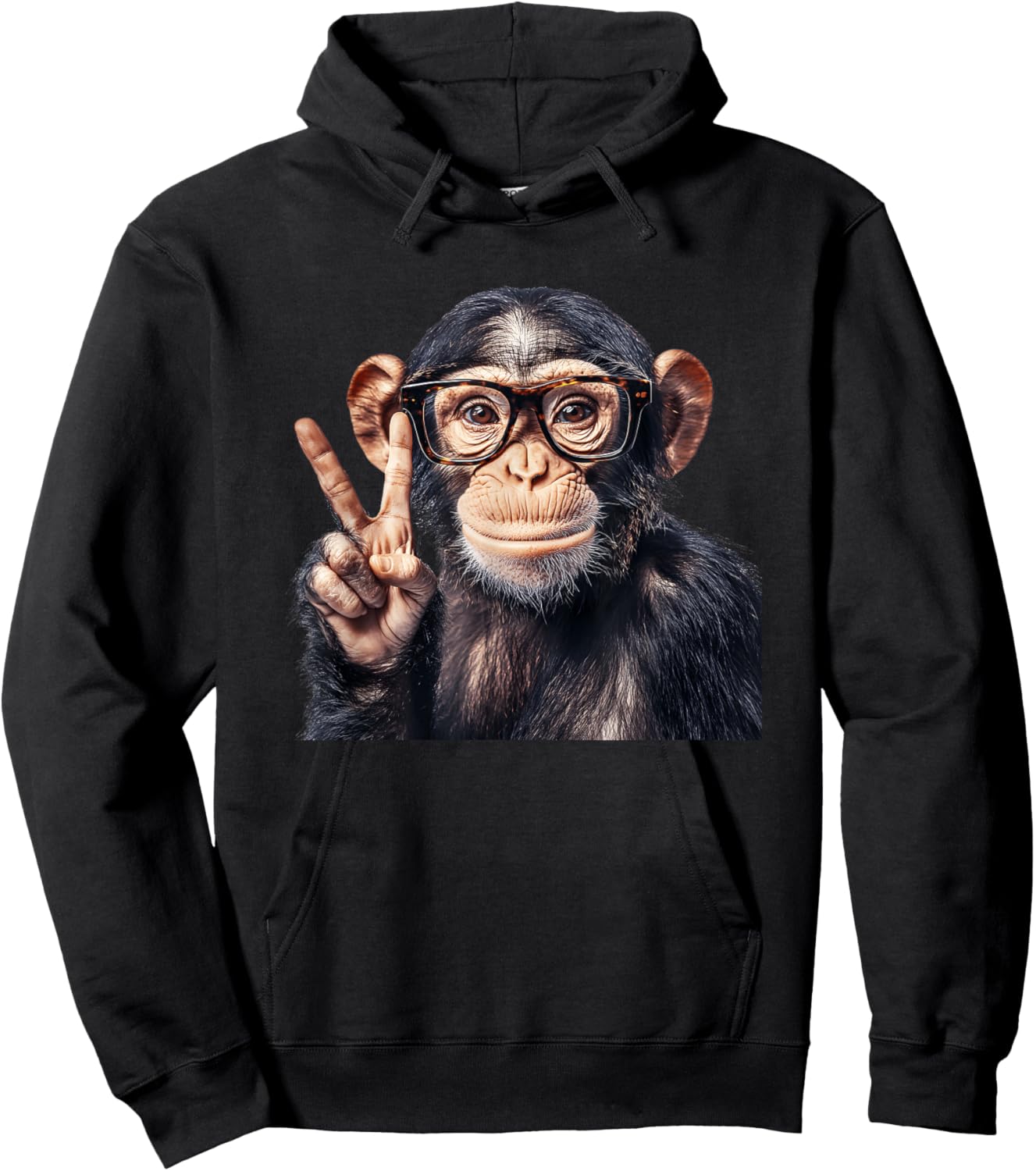 Funny Monkey Wearing Glasses Peace Sign Hoodie - Hoodie | Black