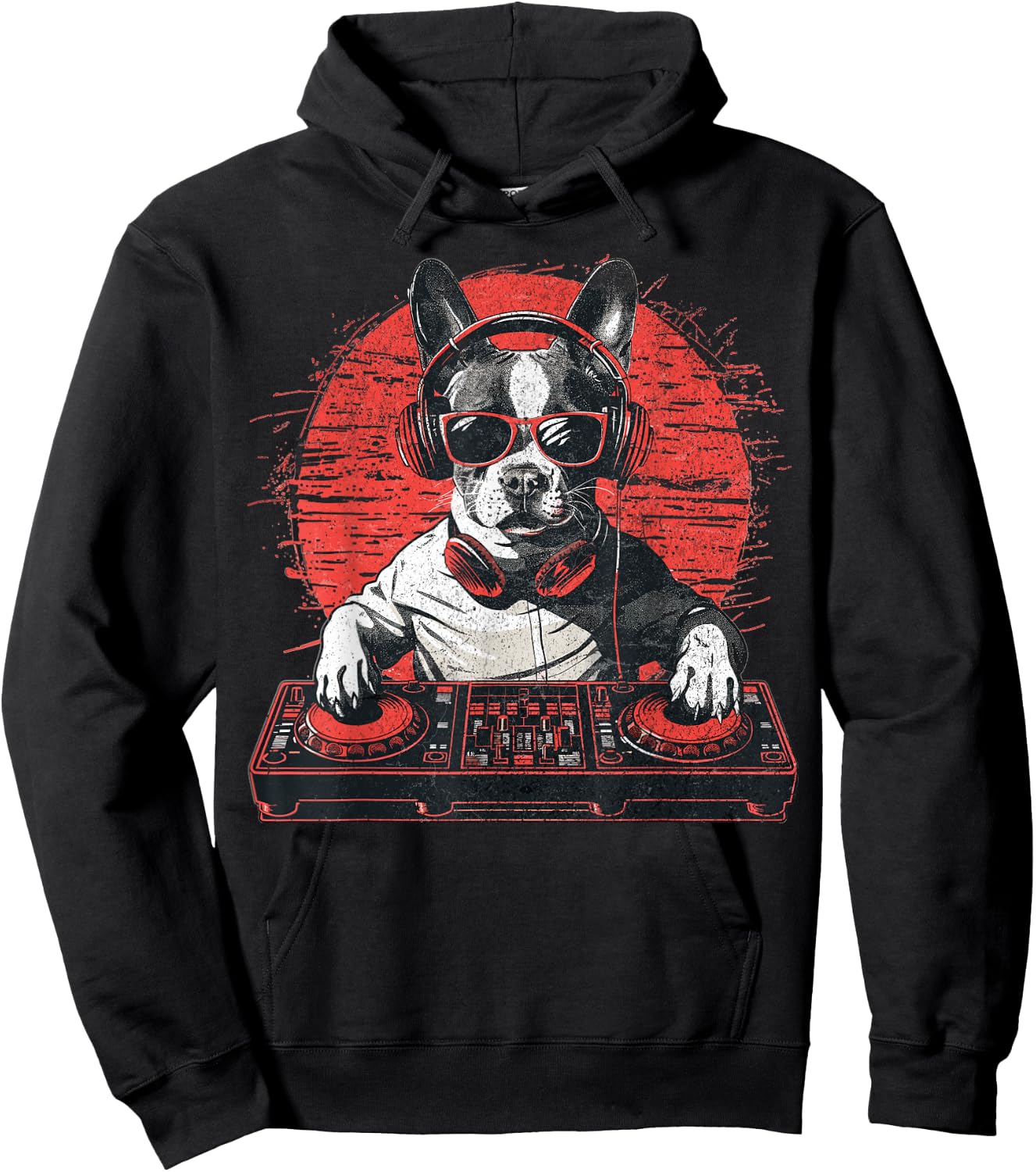 Funny Retro House DJ Boston Terrier Dog Disco Headphone Tech Women Hoodie - Hoodie | Black