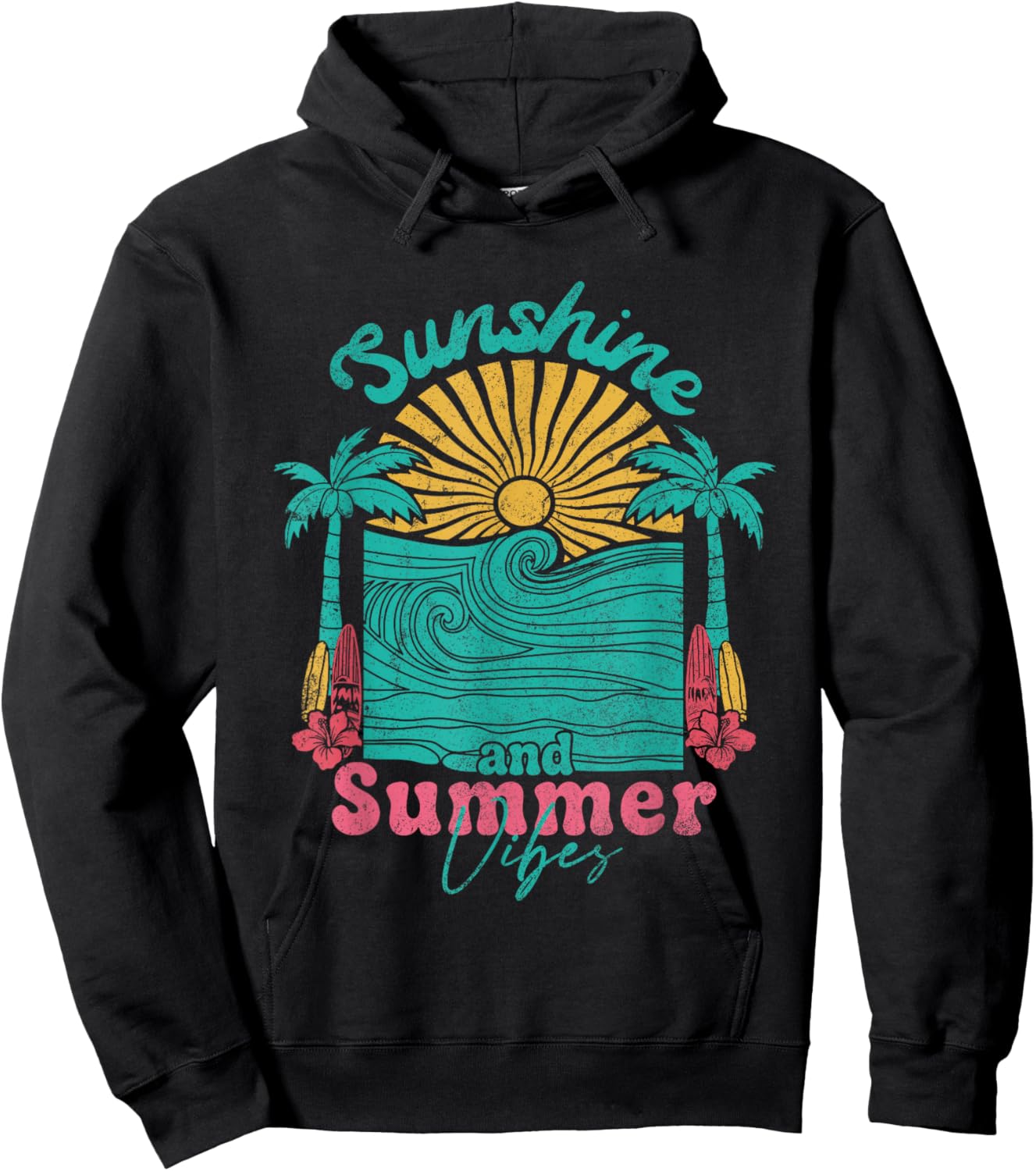 Sunshine and Summer Vibes Retro Beach Vacation Girls Trip Hoodie - Hoodie | Black