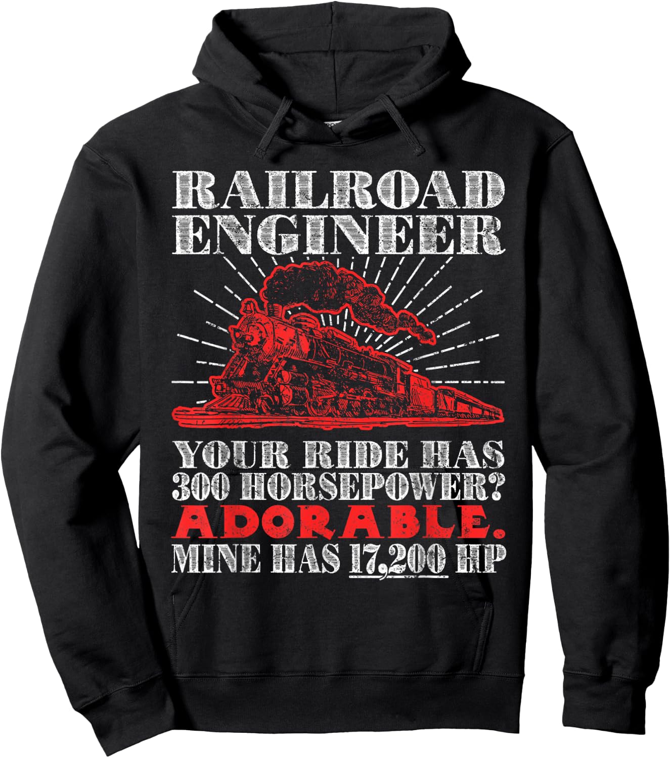 Railroad Engineer: Horsepower - Funny Train T Shirt Hoodie - Hoodie | Black