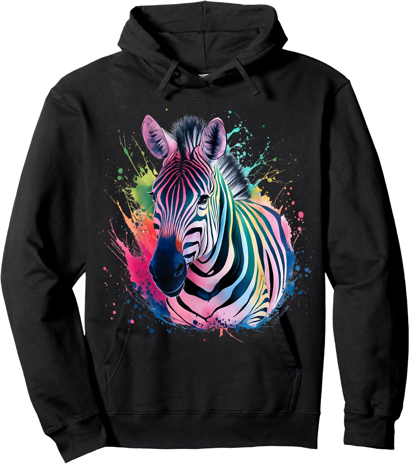 Zebra Men Woman Colorful Watercolor Zebra Hoodie - Hoodie | Black