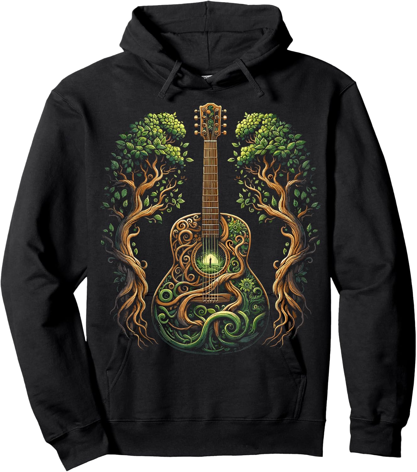 Acoustic Guitar Tree Nature Lover Guitarist Guitar Player Hoodie - Hoodie | Black