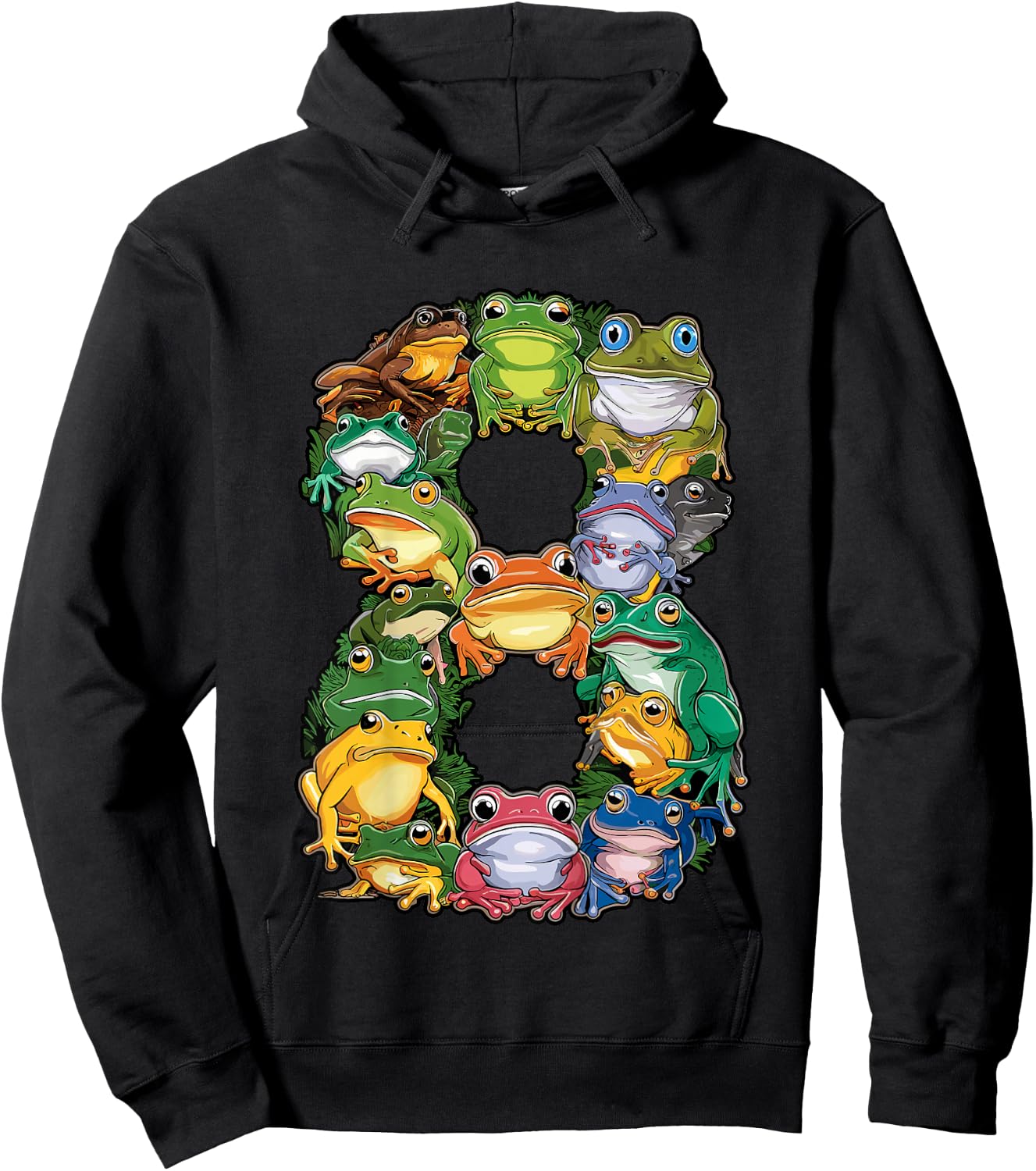 Toddler Frog Themed 8th Birthday 8 Year Old Kids Frog Lover Hoodie - Hoodie | Black