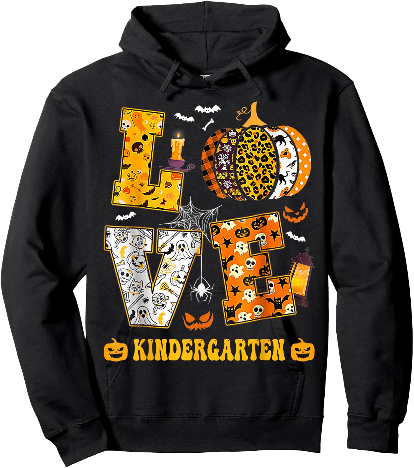LOVE Kindergarten Pumpkin Teacher Student Halloween Costume Hoodie - Hoodie | Black