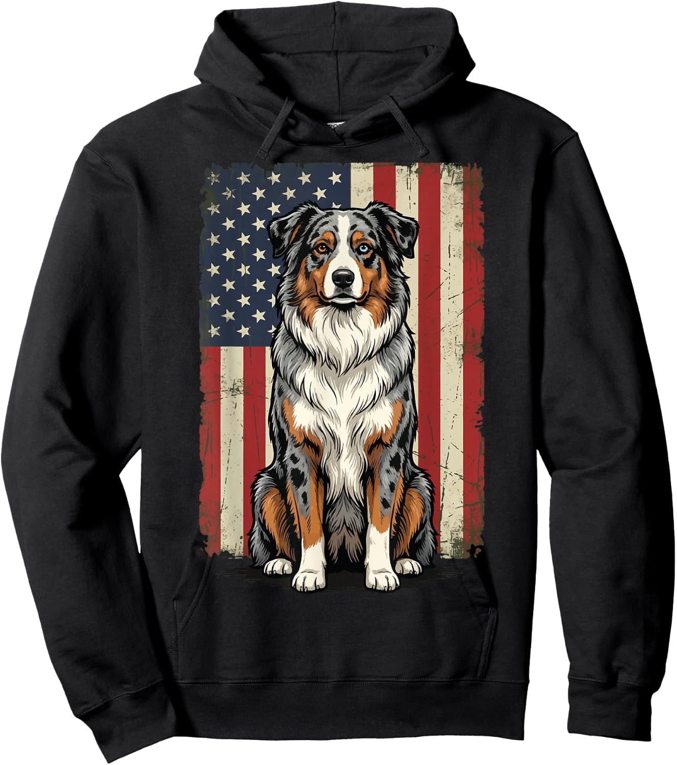 Australian Shepherd USA Flag 4th of July Hoodie - Hoodie | Black