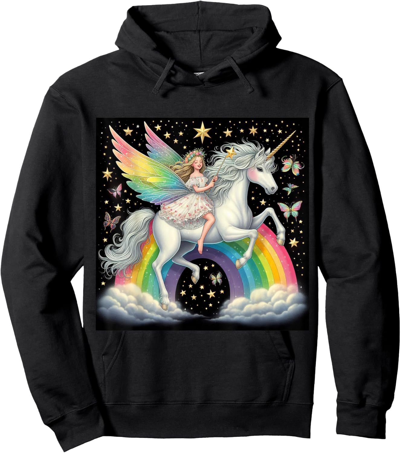 Fairy Riding A Unicorn Boys Girls Men Women Kids Adults Hoodie - Hoodie | Black