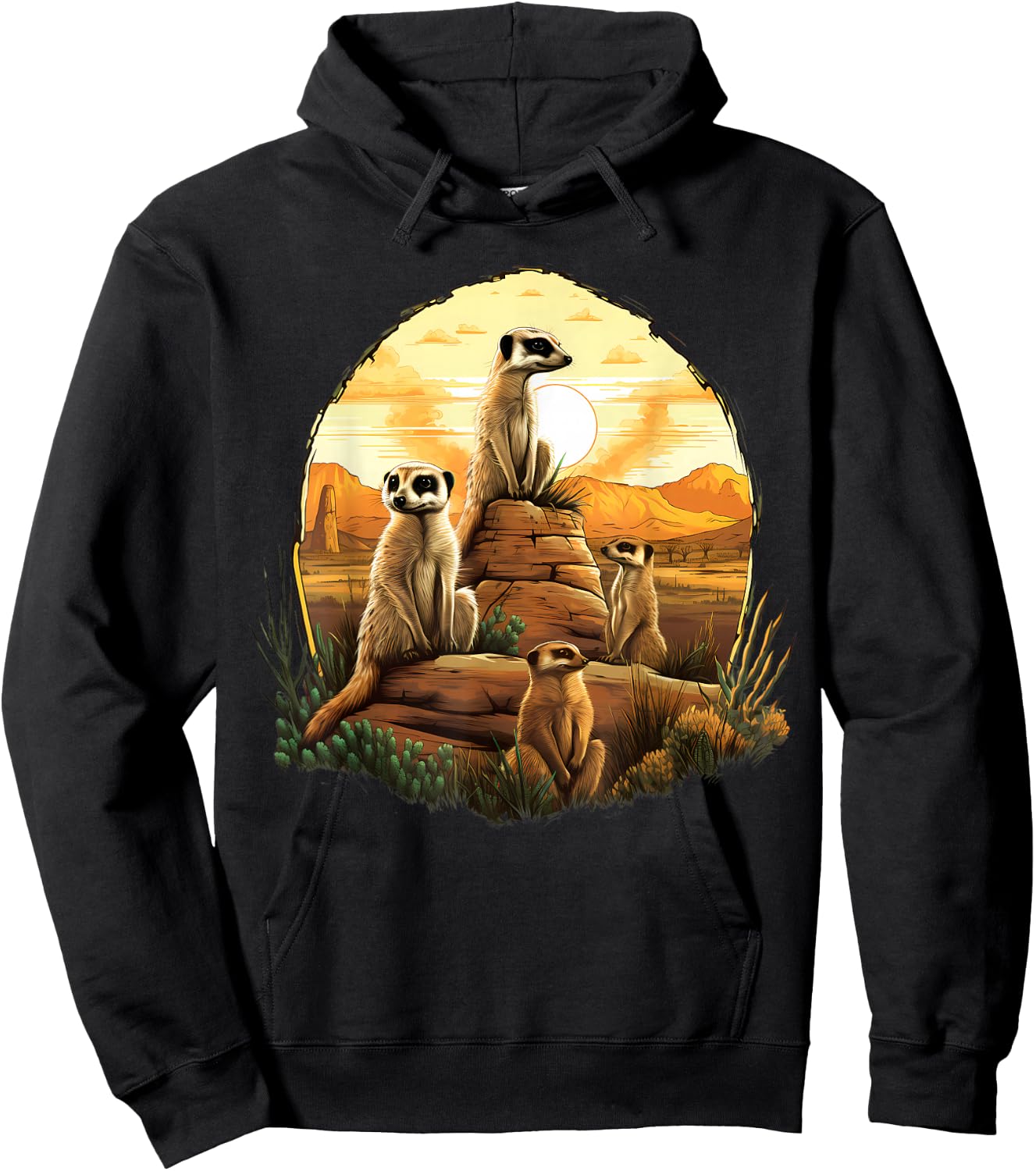 Meerkat Wildlife Savanna Sunset Artwork Colourful Drawing Hoodie - Hoodie | Black