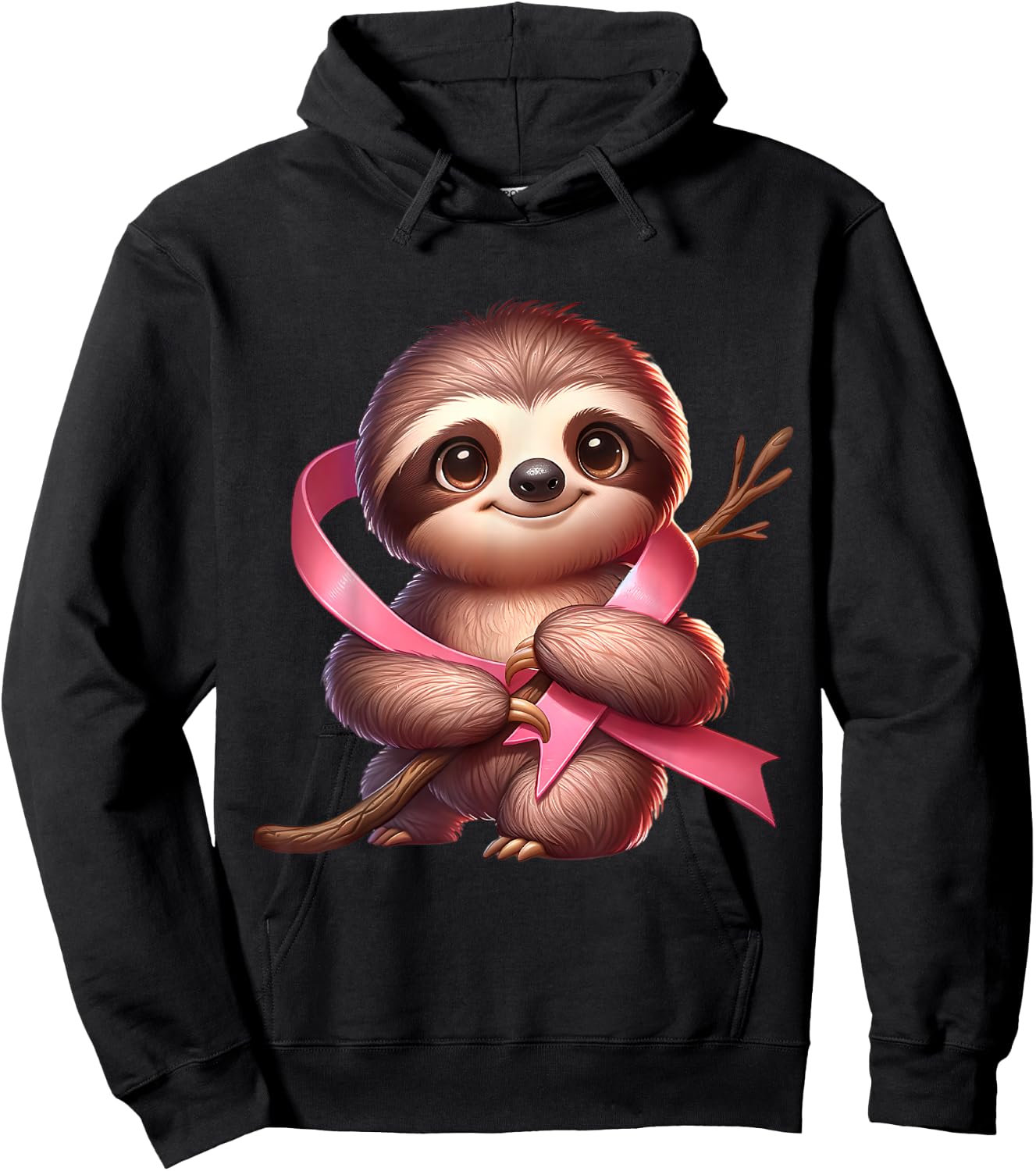 Breast Cancer Awareness Cute Sloth Pink Ribbon Animal Hoodie - Hoodie | Black