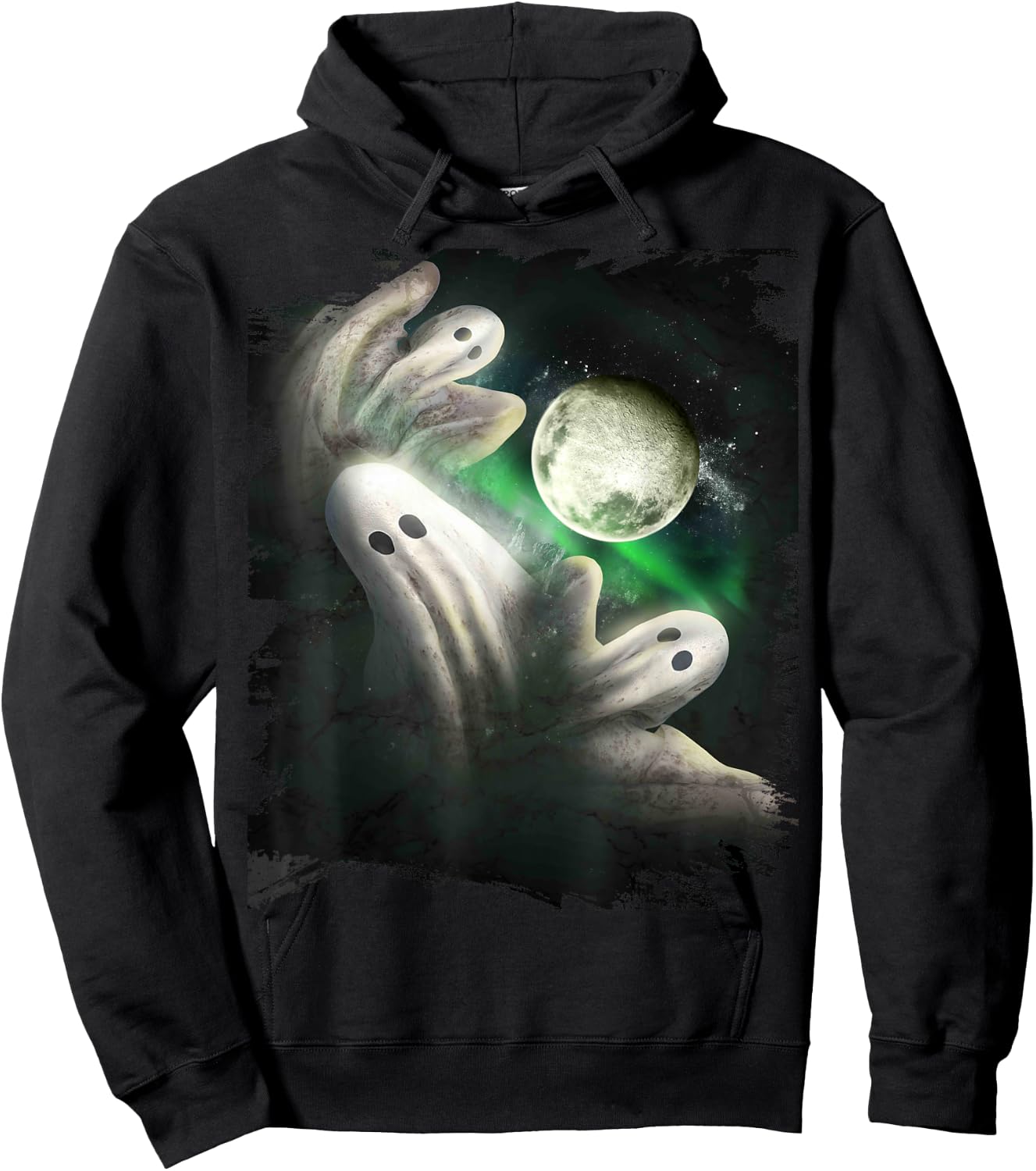 3 Three Ghost Moon, Wolf Ghosts Howling, Funny Halloween Hoodie - Hoodie | Black
