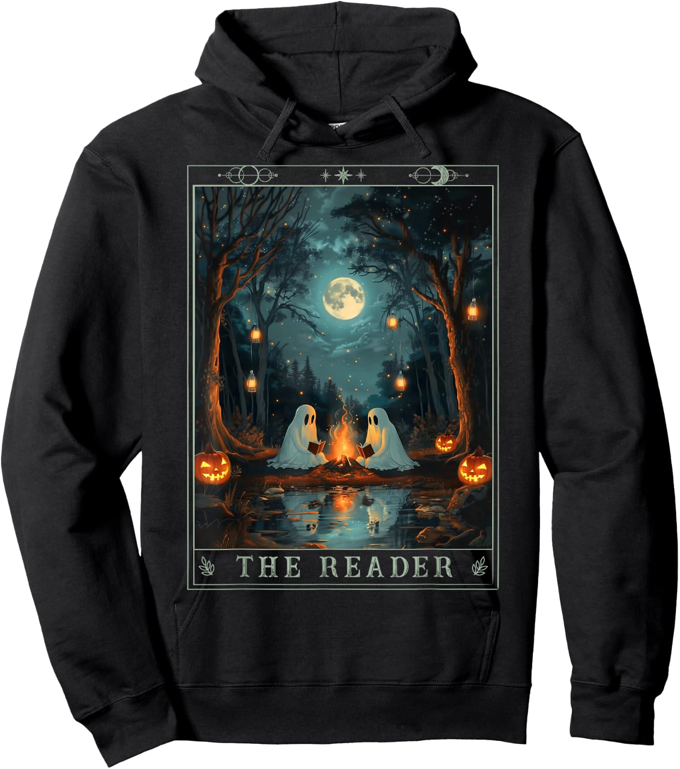 The Reader Bookish Cute Spooky Ghost Reading Book Tarot Card Hoodie - Hoodie | Black