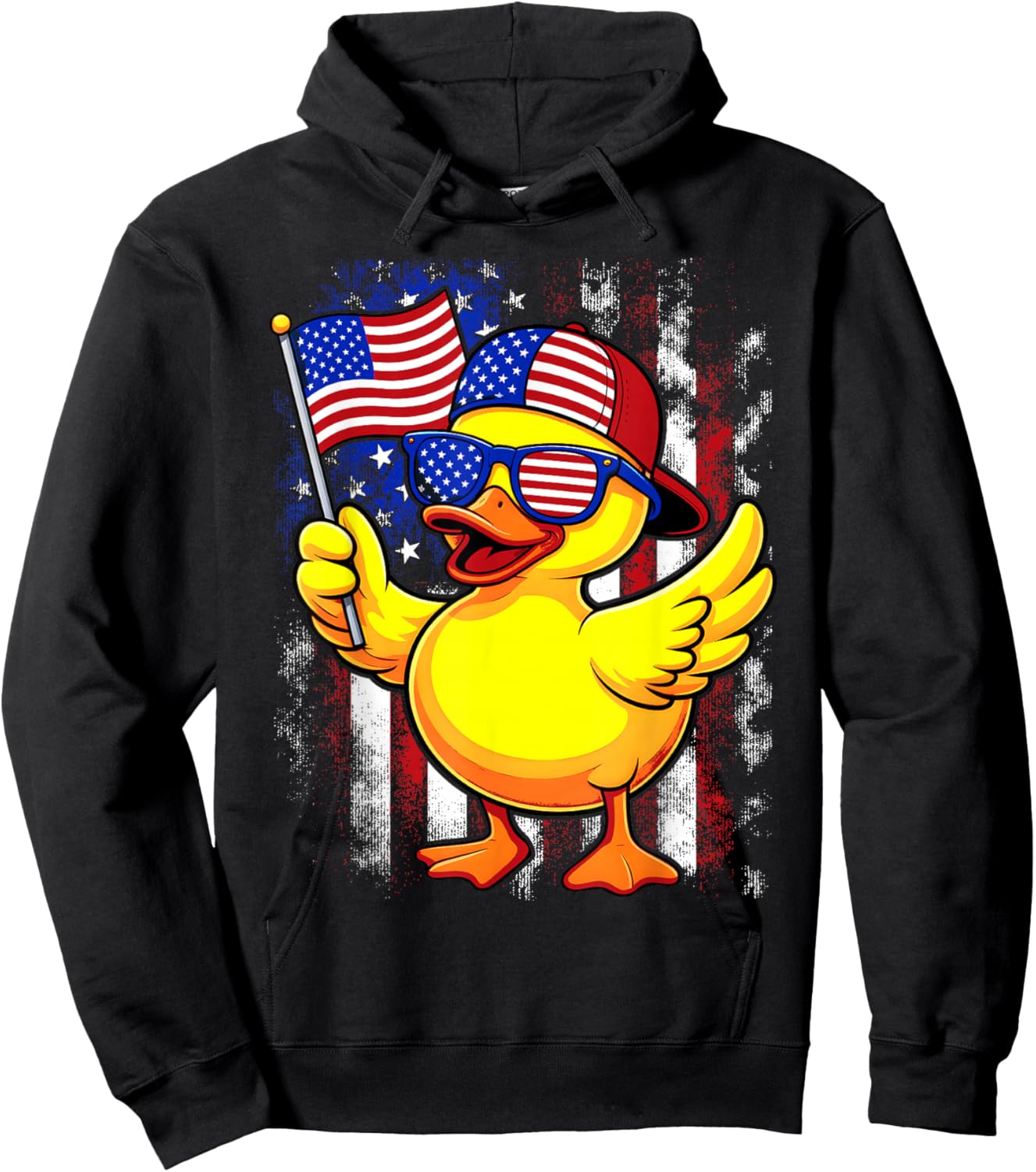 4th Of July Patriotic Rubber Duck USA Flag Funny Duck Hoodie - Hoodie | Black