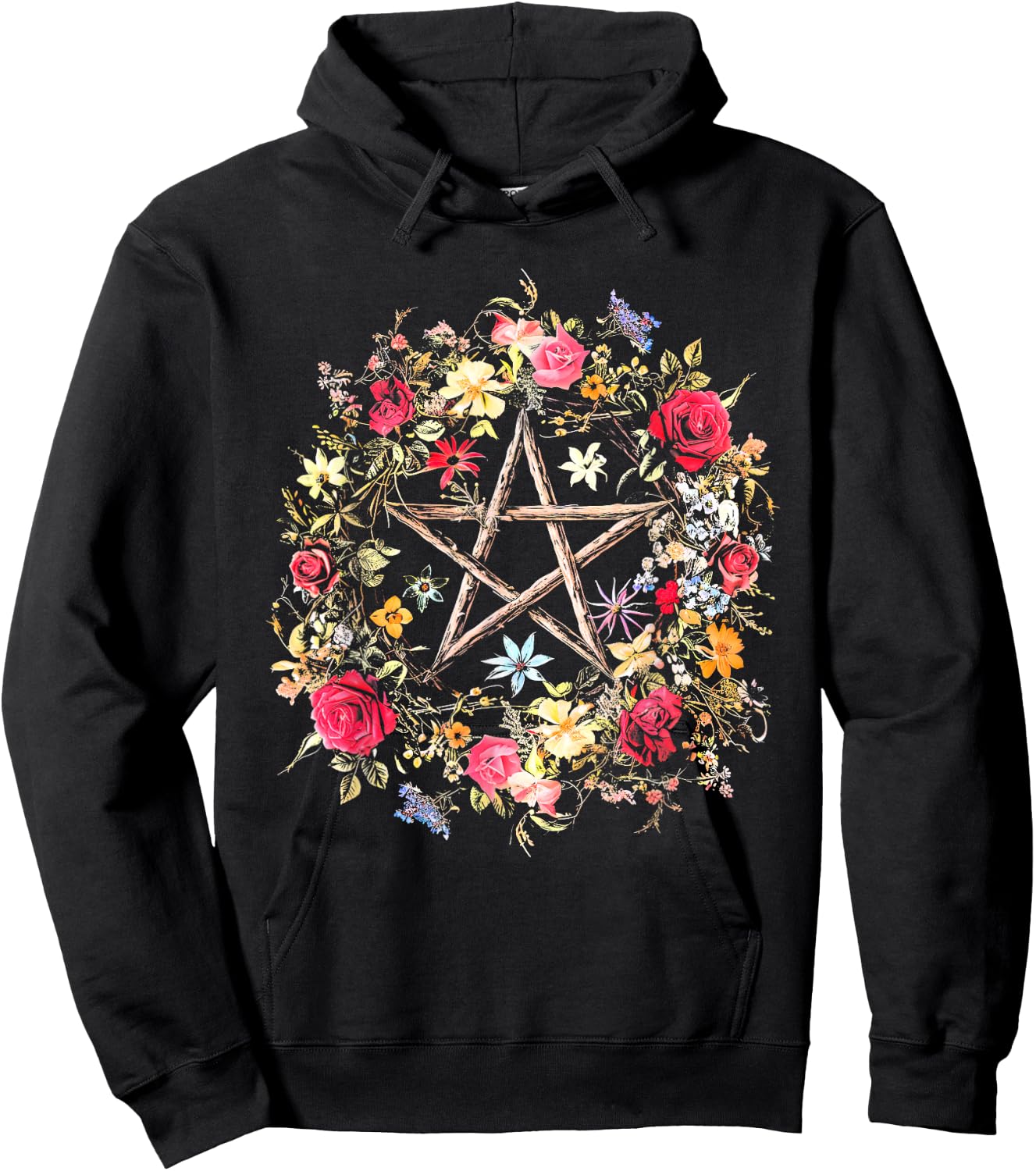 Boho Flower Pentagram Witchy Wicca Witchcraft Pagan Occult Hoodie - Hoodie | Black