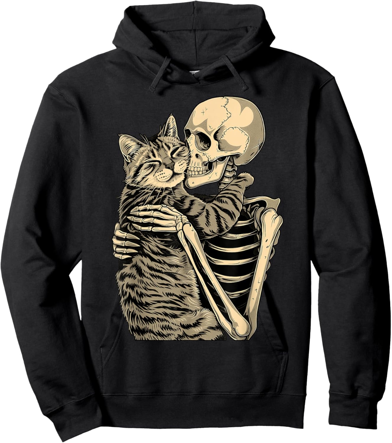 Skeleton Hugging Cat Halloween for Cat Lovers Hoodie - Hoodie | Black