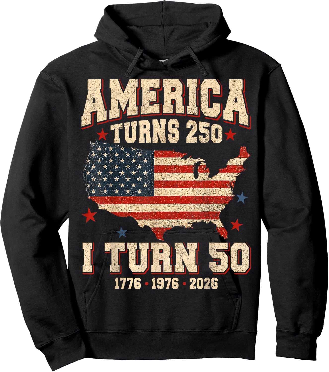Funny America Turns 250 I Turn 50 1976 USA 50th Birthday Hoodie - Hoodie | Black