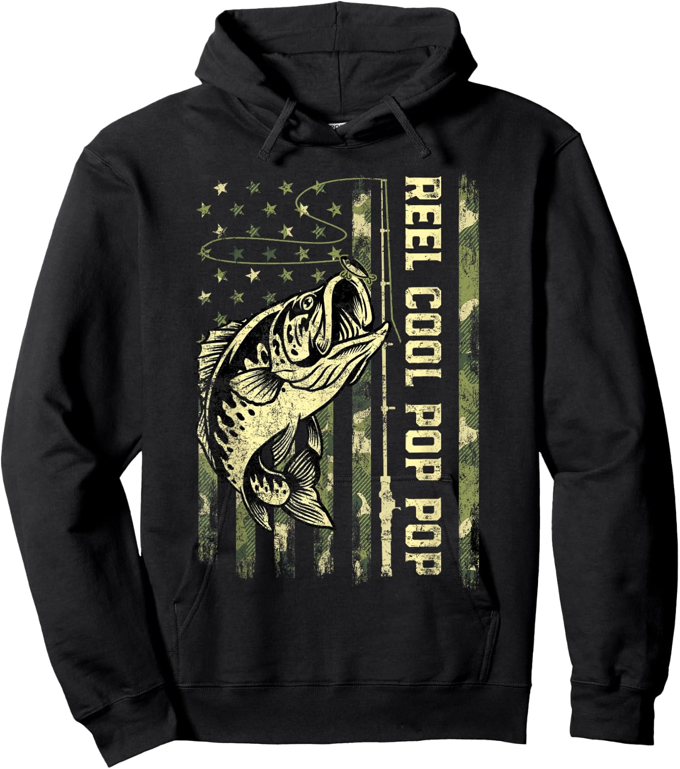 Reel Cool Pop Pop Fisherman Camouflage Father's Day Hoodie - Hoodie | Black