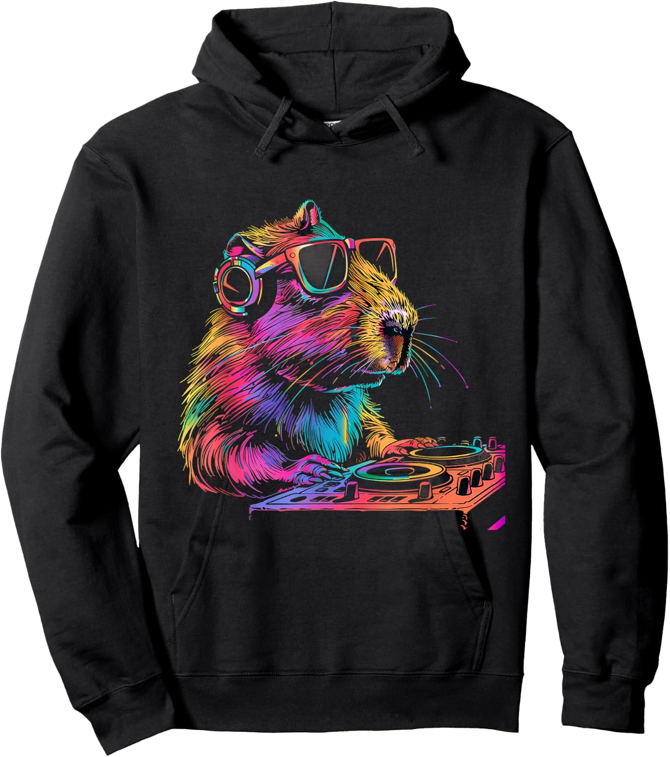 DJ Capybara Beatmaker Turntable DJ Capybara EDM Techno Hoodie - Hoodie | Black