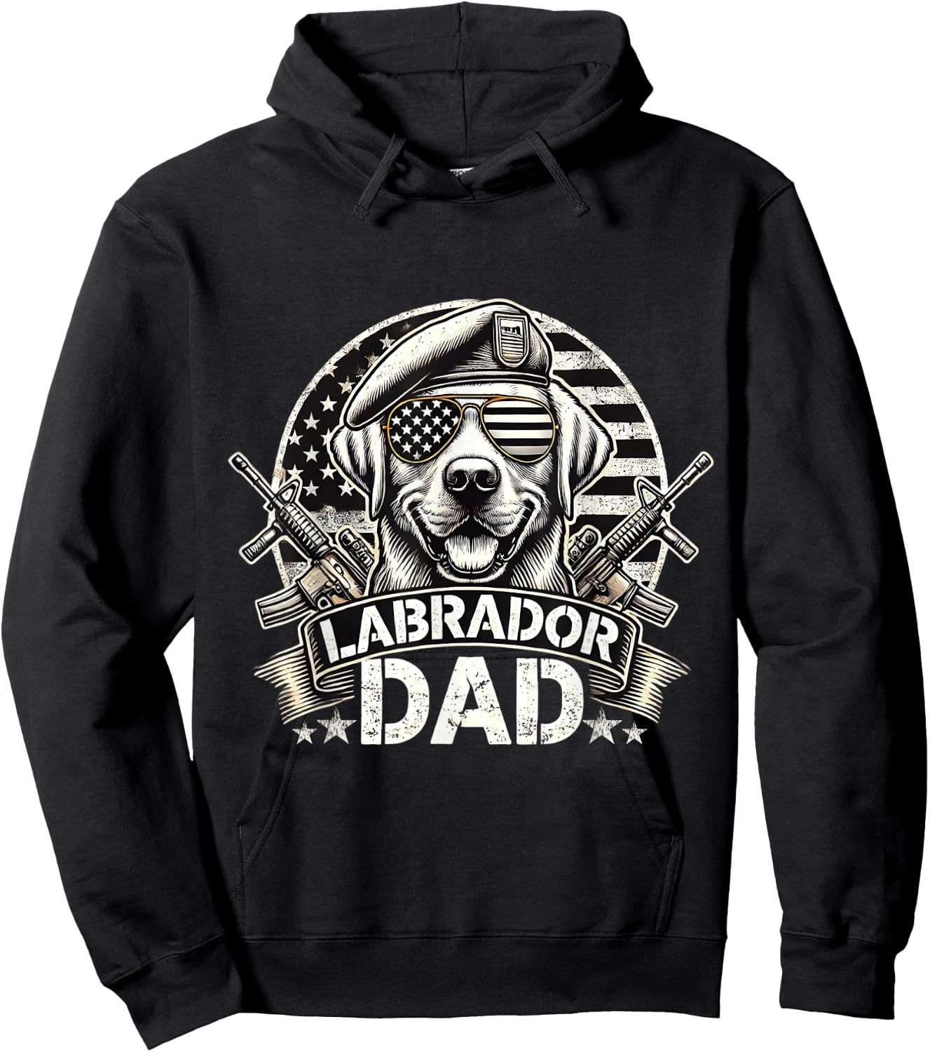 Labrador Dad K9 Military Gear Retro Vintage US Flag Hoodie - Hoodie | Black