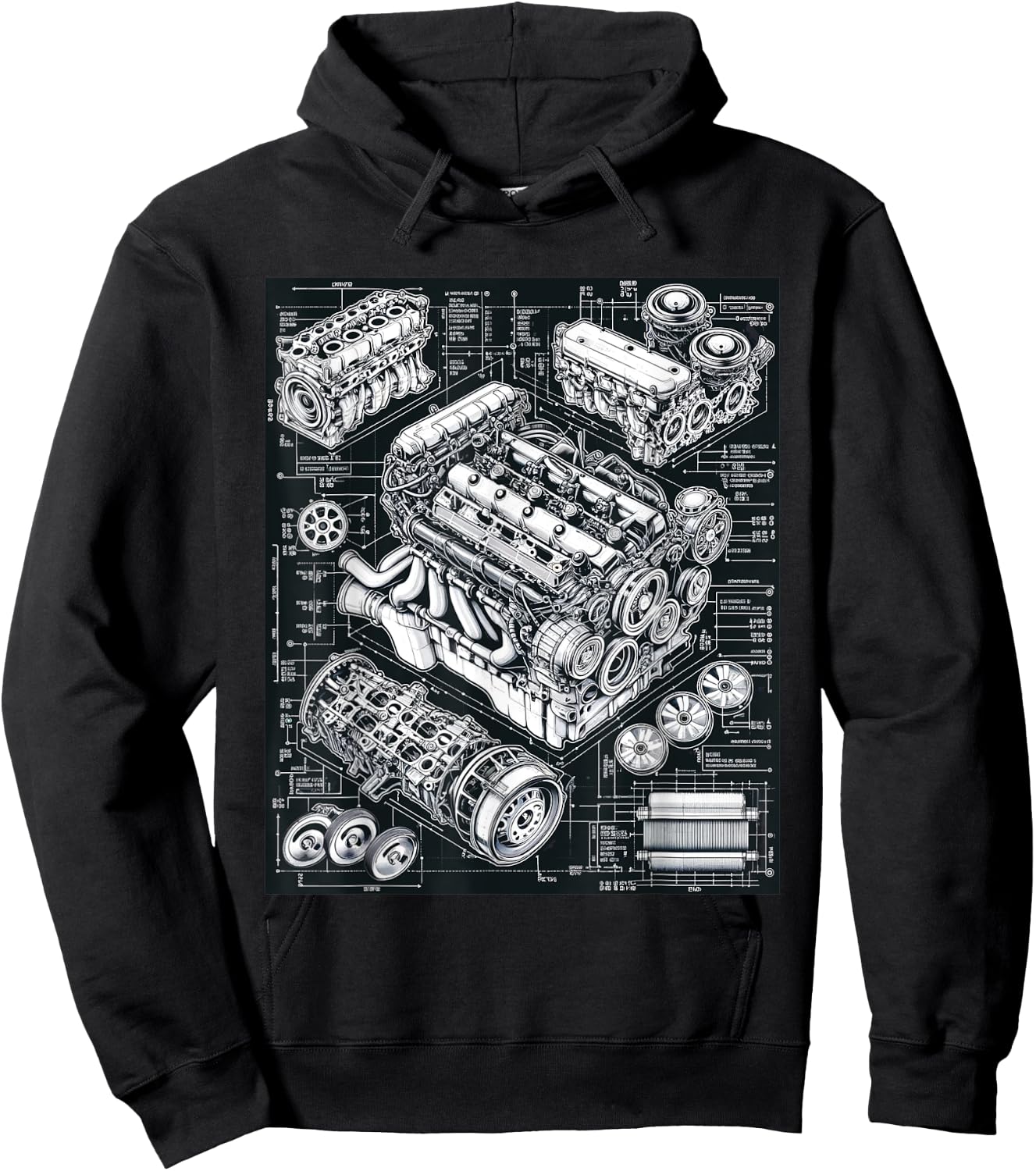 Legendary Engine Blueprint Ideal for Car Fans and Mechanics Hoodie - Hoodie | Black